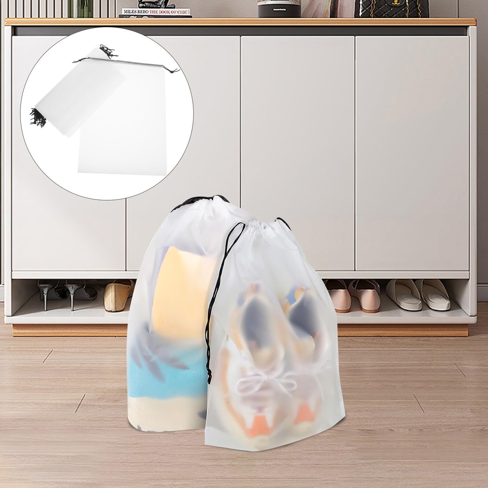 Festa Scuola Decor Borsa Trasparente per Scarpe 40 Pezzi Pe | Chiusura a Coulisse, Riutilizzabile, per Scarpe e Scarponi da Trekking, Bianco