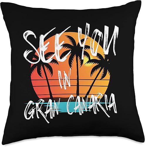 Vista 4 de Gran Canaria palm trees travel camping Europe See You in Gran Canaria Isla España Vacation Canarias, 16 x 16 pulgadas, multicolor