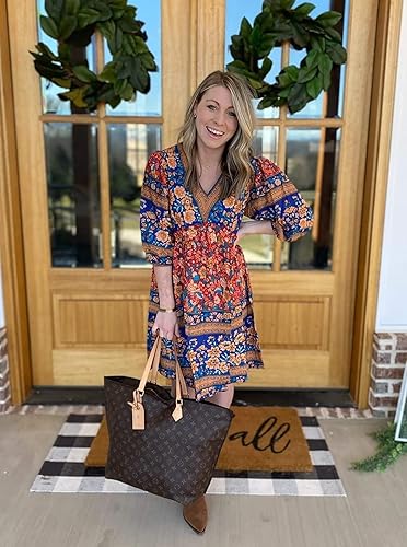 Miniatura 8 de BTFBM Vestidos casuales de primavera y verano para mujer, cuello en V, manga larga 34, con volantes, floral, estilo bohemio, mini vestido de playa