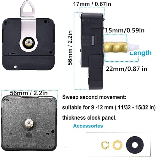 Miniatura 8 de Mecanismo de movimiento de reloj en miniatura de pared de cuarzo sin tictac, funciona con pilas, piezas de repuesto con 3 pares de manecillas
