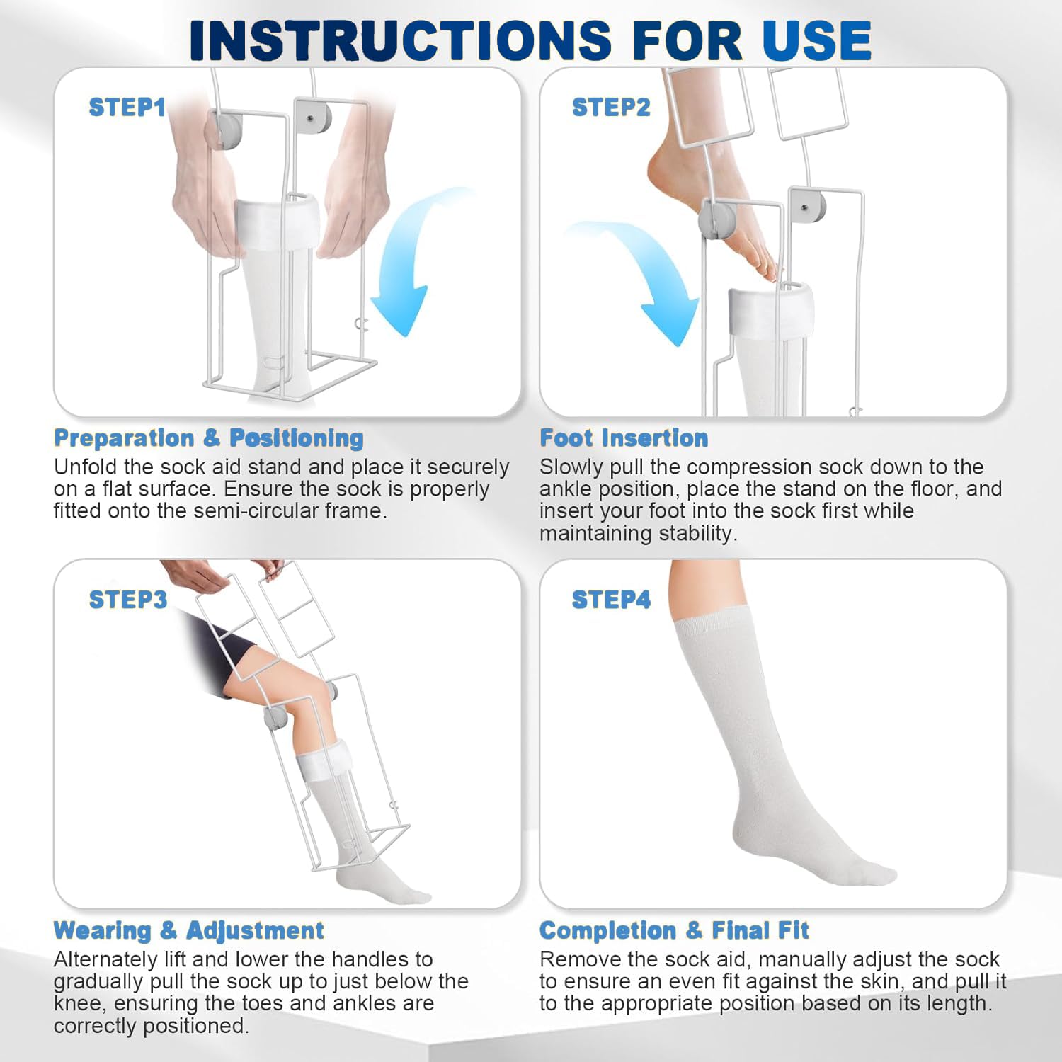 Dispositivo Innovador para Poner Calcetines Sin Agacharse - Calzador de Calcetines y Aparato para Medias de Compresión, Ideal Personas Mayores con Movilidad Reducida