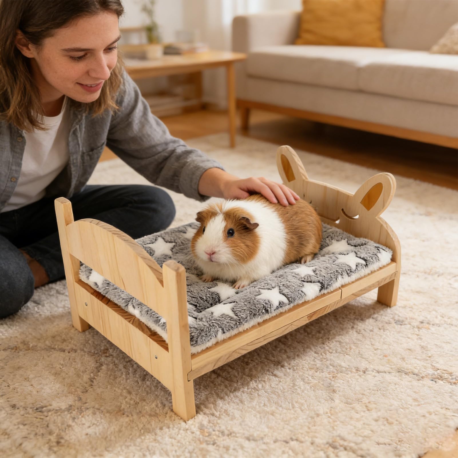 per piccoli animali Arredo per Animali con Tappetino Morbido | in Legno Smontabile per Conigli e Ricci Per Furetto, Scoiattolo, Riccio, Cincillà, Criceto, Petauro, Gabbia, Interno e Casa