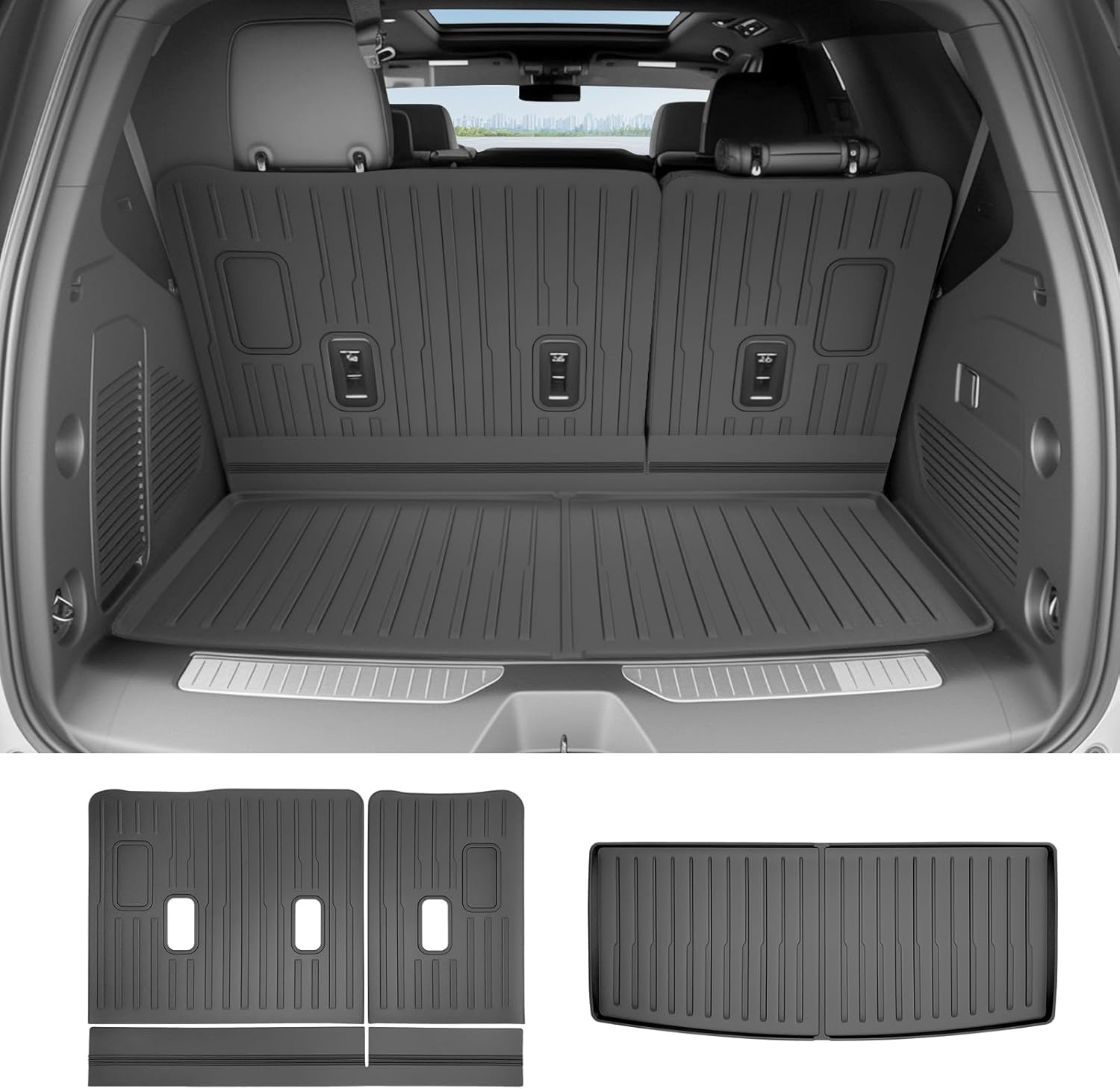 Cargo Liners for 2022-2025 Chevy Chevrolet Tahoe/GMC Yukon Trunk Mat with 3rd Row Seat Back Cover Accessories, All Weather Rear Cargo Mat Backrest Protector(Not for Yukon XL) For 22-25 Tahoe/Yukon