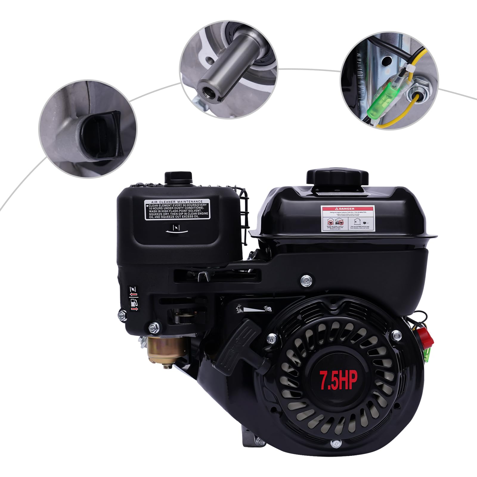 Moteur Thermique 7,5CV 4 Temps Moteur Karting 212cc Moteur à essence OHV Moteur Thermique, Arbre de 20 mm de diamètre - Monocylindre incliné à 25° - Refroidissement à air forcé