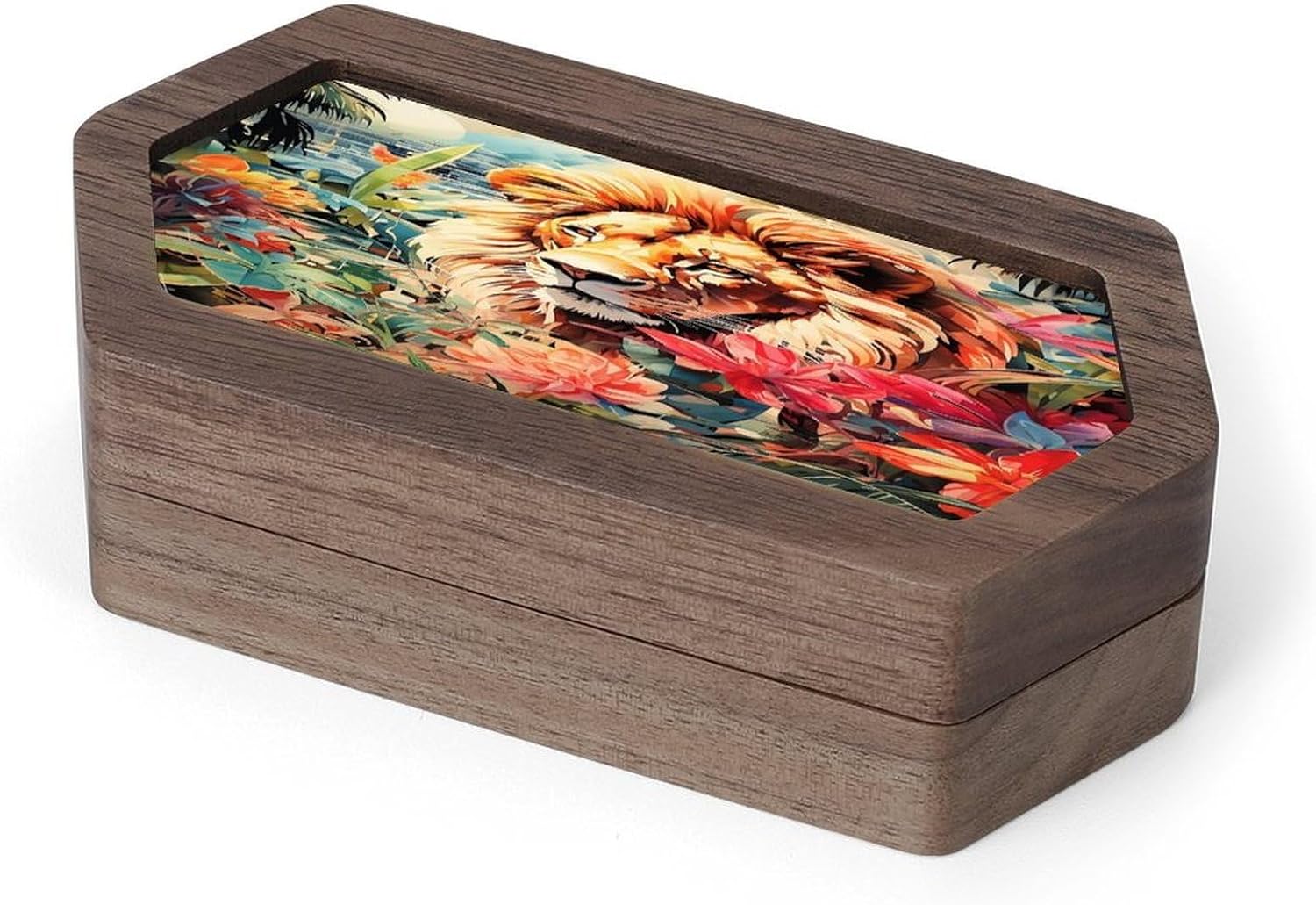 LYERSKD Lion Colorful Tropical Floral Jewelry Box
