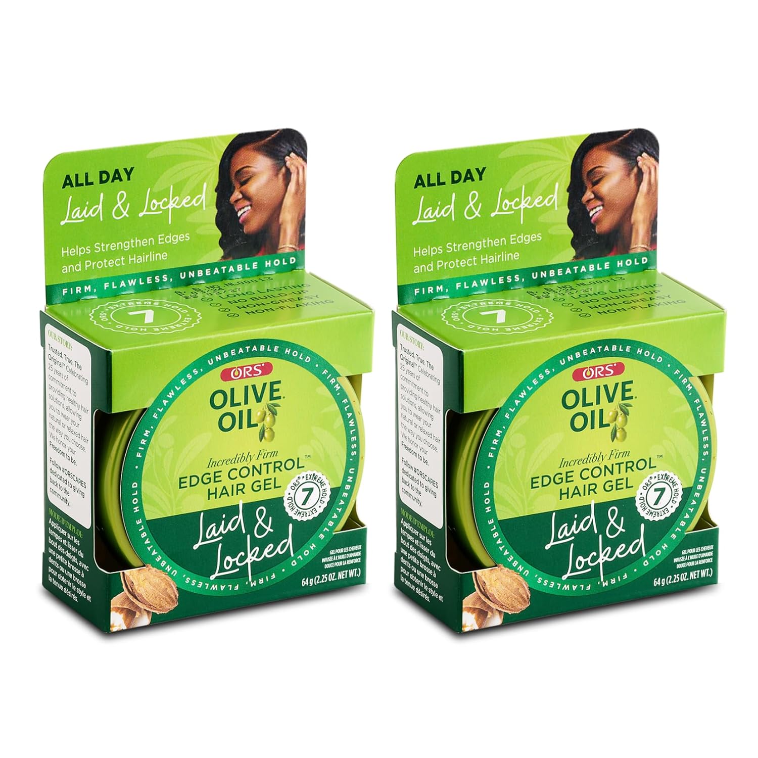 ORS Olive Oil Edge Control Hair Gel with Sweet Almond Oil for Strengthening 2.2 Ounces (Pack of 2)