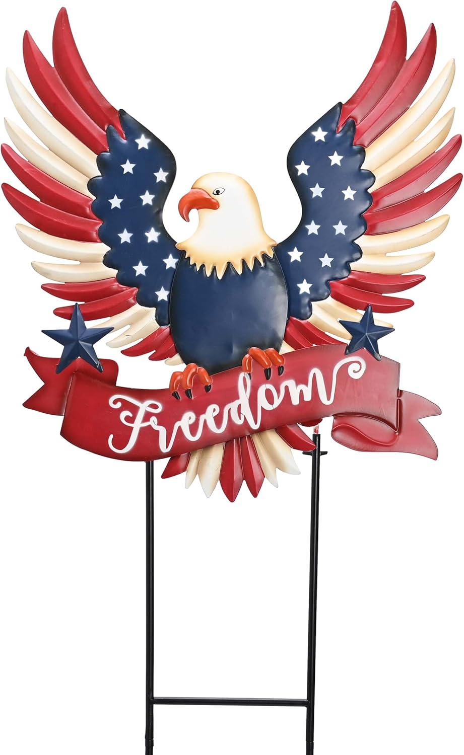 TERESA'S COLLECTIONS 4th of July Decorations for Outdoor, Patriotic Memorial Day Garden Decor, Eagle Metal Yard Art Sign for Outside, Americana Garden Stake for Lawn, Independence Day Gifts, 34''