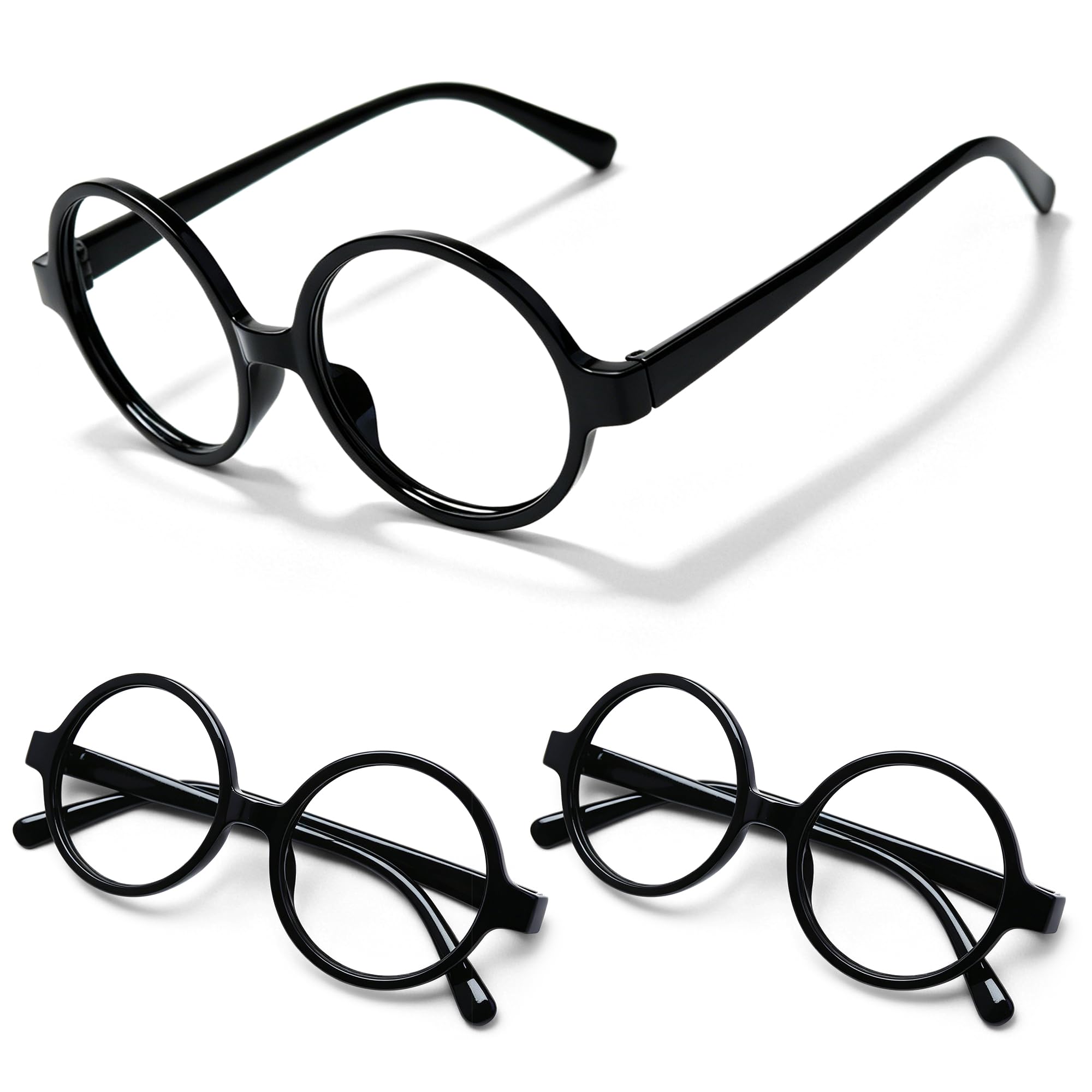XWLEYW Classic Round Fake Glasses, Black, No Lens, 3 Pack