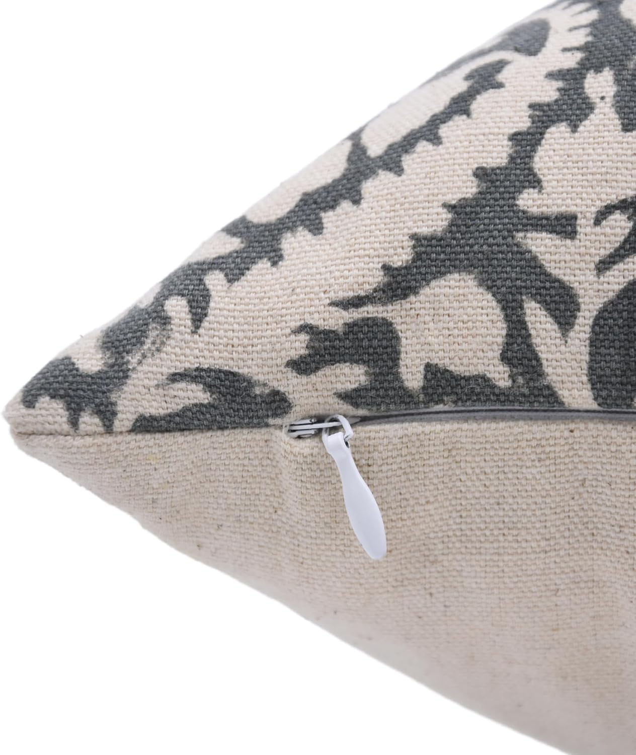 Pillow Covers Duck Canvas Fabric Handmade Block Print 18x18 Inch Throw Pillowcase Cushion Cover with Zipper Decorative for Sofa, Couch, Living Room, Bedroom, Chair (Black Forest-Grey)