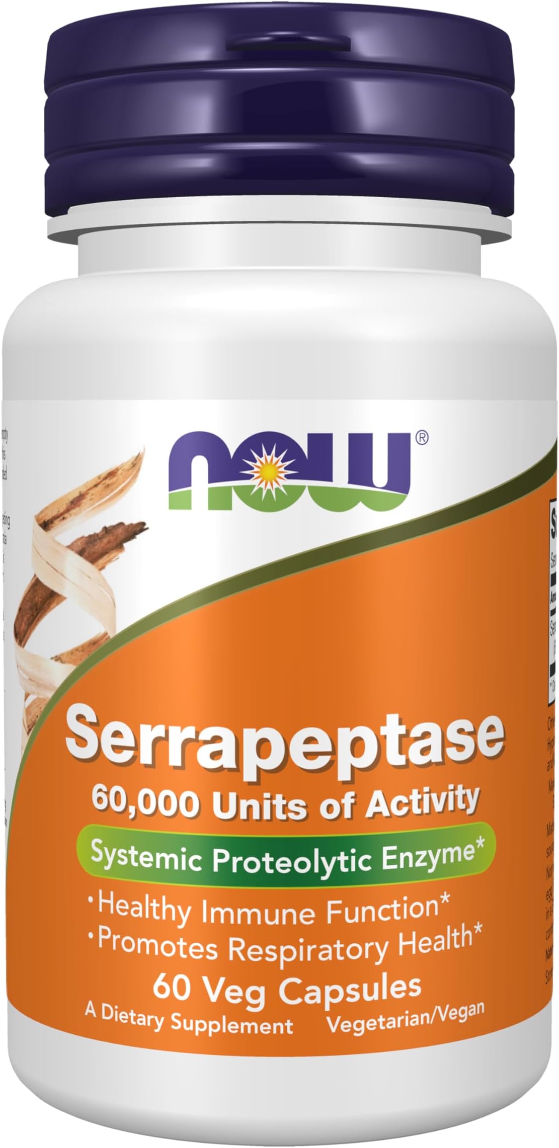 NOW Foods Supplements, Serrapeptase 60,000 Units of Activity, Promotes Respiratory Health and Immune Function*, 60 Veg Capsules