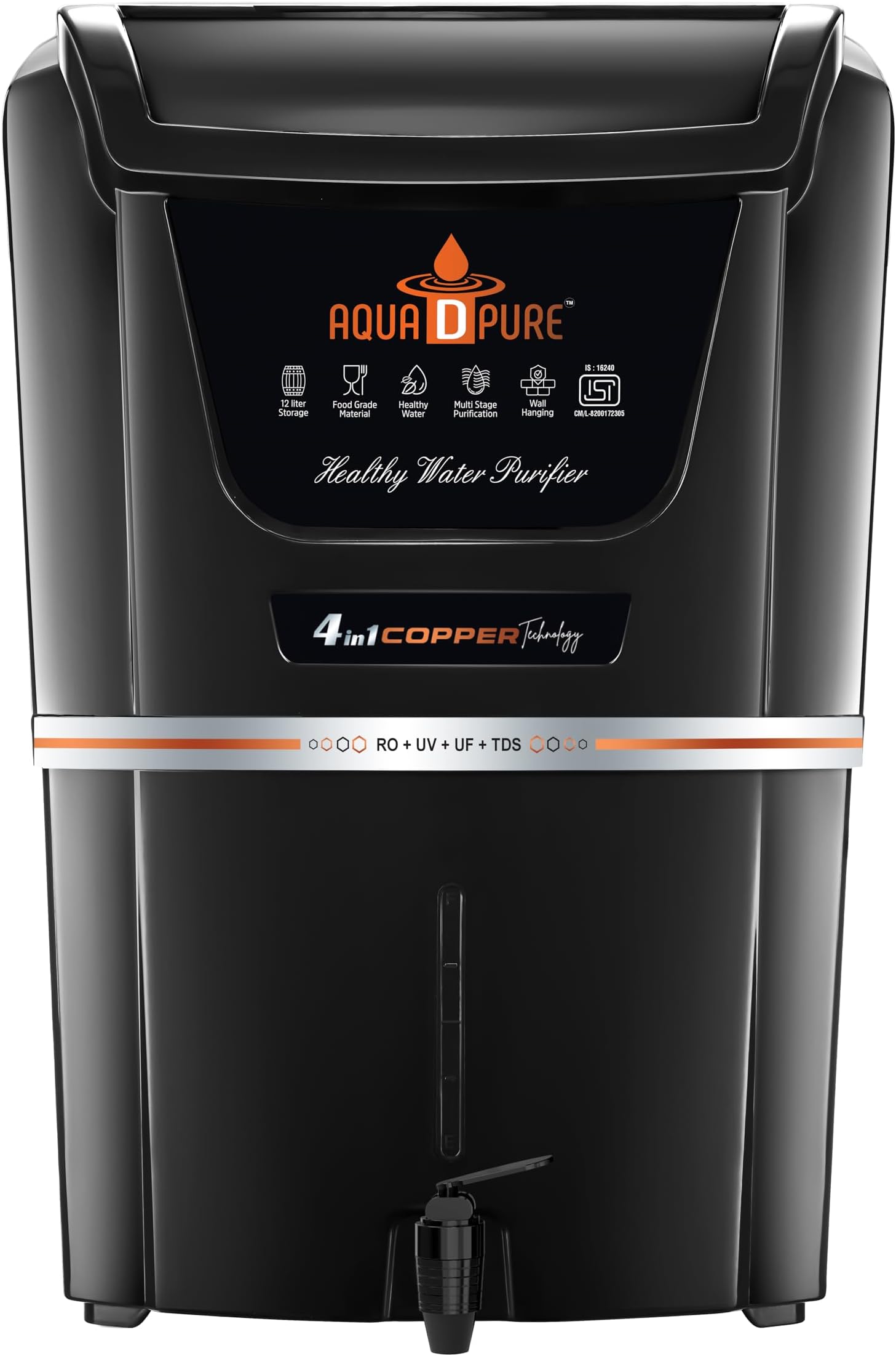 AQUA D PURE Copper RO Water Purifier | RO+UV+UF+TDS Filtration | Advanced Copper Technology | 12 Liter Capacity Water Purifier for Home & Office"