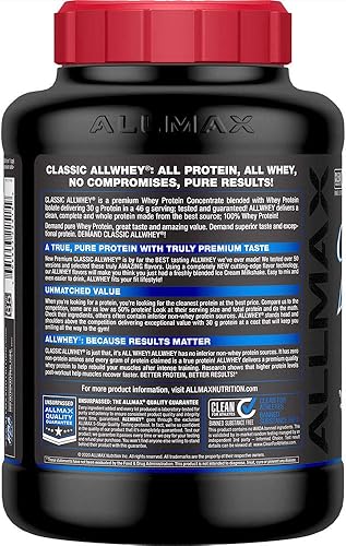 Miniatura 2 de ALLMAX Nutrition - Proteína en polvo clásica Allwhey, fuente de proteína de suero de leche, 1.06oz de proteína, sin gluten, 0.00oz de grasa trans,