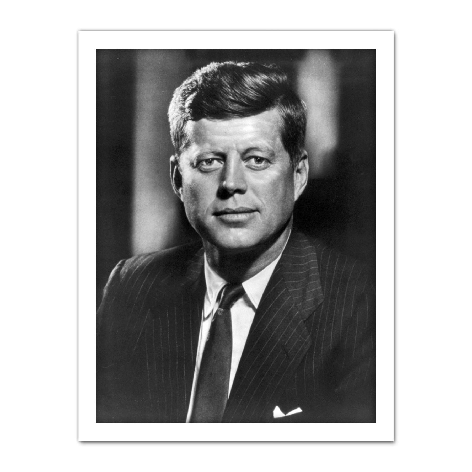 Artery8 Jfk John Kennedy Usa President Portrait Bw Photo Artwork Framed Wall Art Print 18X24 Inch