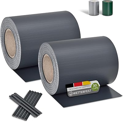 Juskys PVC Sichtschutzstreifen Doppelstabmatten Zaun 2er Set - 2 Rollen á 35m x 19cm - 60 Befestigungsclips - Zaunfolie Sichtschutz Windschutz - anthrazit