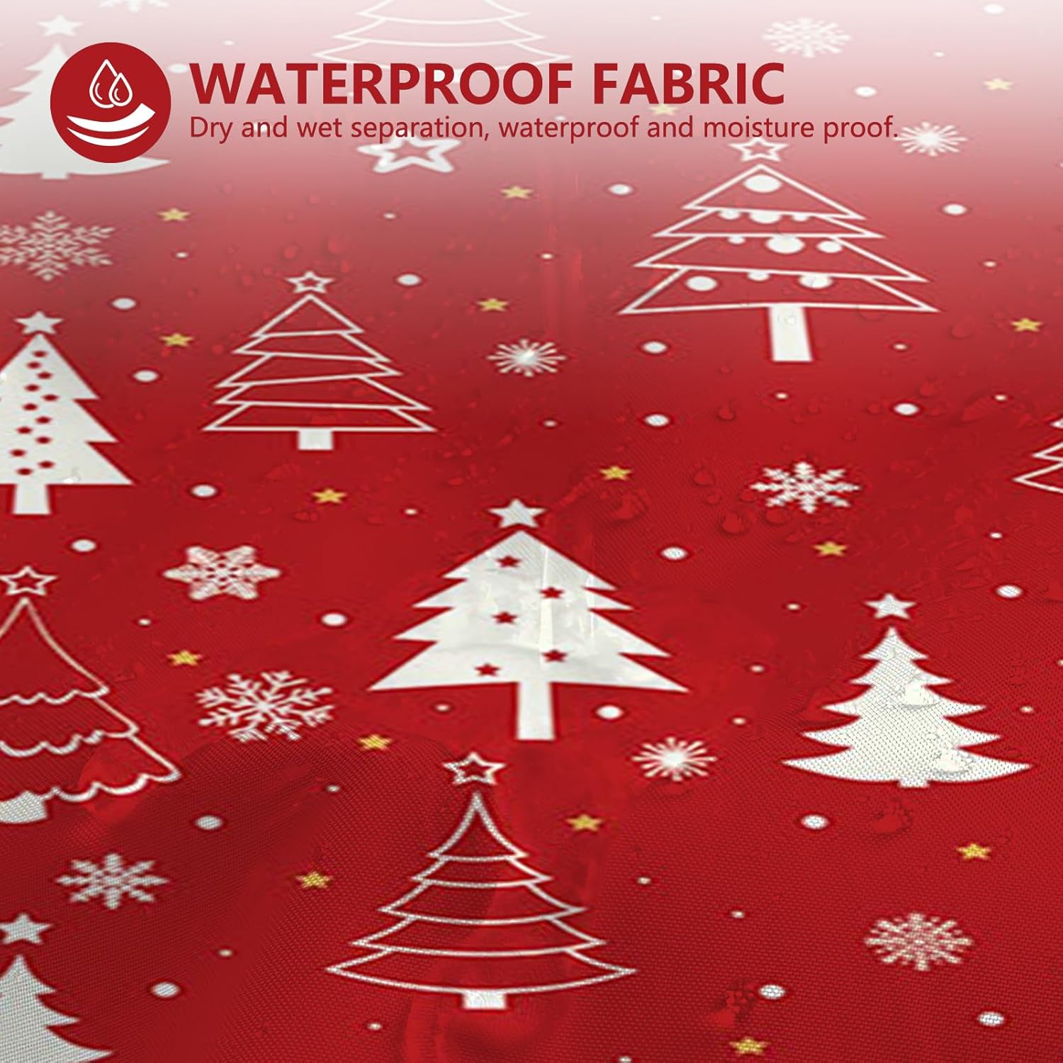 MEHOFOND No Hook Christmas Shower Curtain, Christmas Tree Shower Curtain,Winter Red Xmas Snowflake Pattern Holiday Christmas Bathroom Decor with Snap in Liner, Waterproof Polyester Fabric 71X74inch