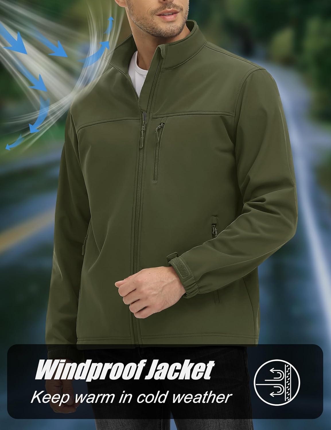 MAGCOMSEN Men's Lightweight Softshell Jacket Fleece Lined Tactical Waterproof Windbreaker Rain Jacket for Outdoor Hiking - Image 3