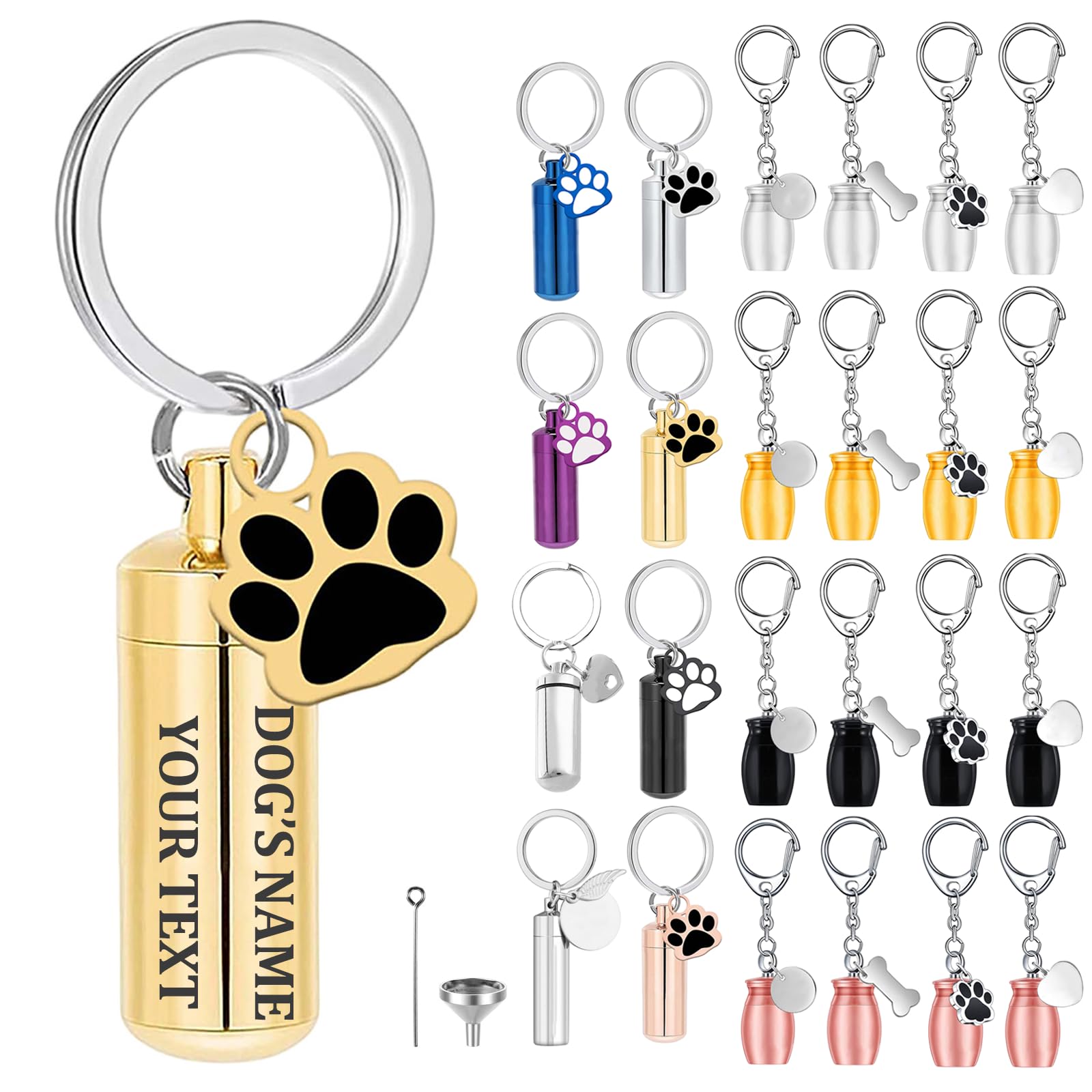 Custom Dog Urns for Ashes Keyring Engraved with Dog's Name and Text, Personalised Keyring Mini Pet Urns for Dogs Ashes, Cat Urn Dog Ashes Keepsake, Stainless Steel Pet Urn, Pet Memorial Gifts (E-02)