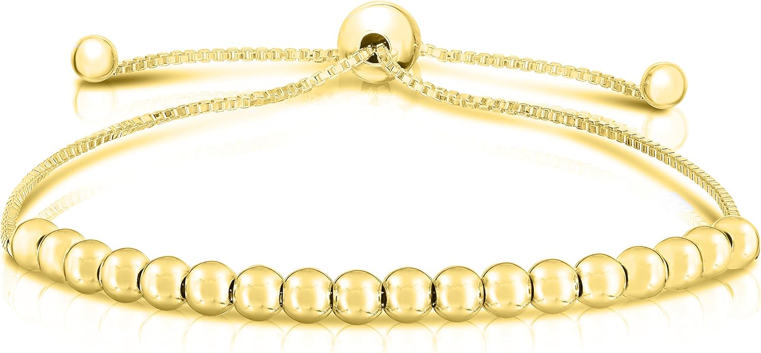 925 Sterling Silver Bead Bracelet, Beaded Ball Bolo Bracelet, Adjustable Bracelet for Women, Adjusts up to 9 Inches, Silver Bracelet, Silver Jewelry, Gift For Women