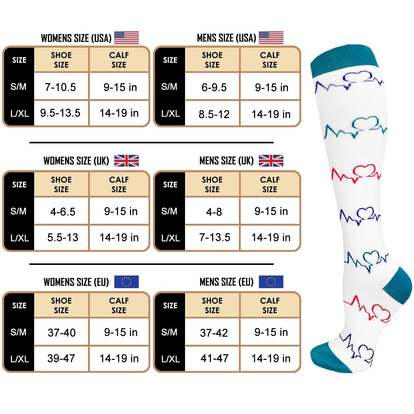 ACTINPUT Bas de Contention Femme et Homme，4 Paires Chaussettes de Compression pour Sportive, Cyclisme, Voyage en Avion, Course à pied, de Grossesse，de Vol et de Voyage