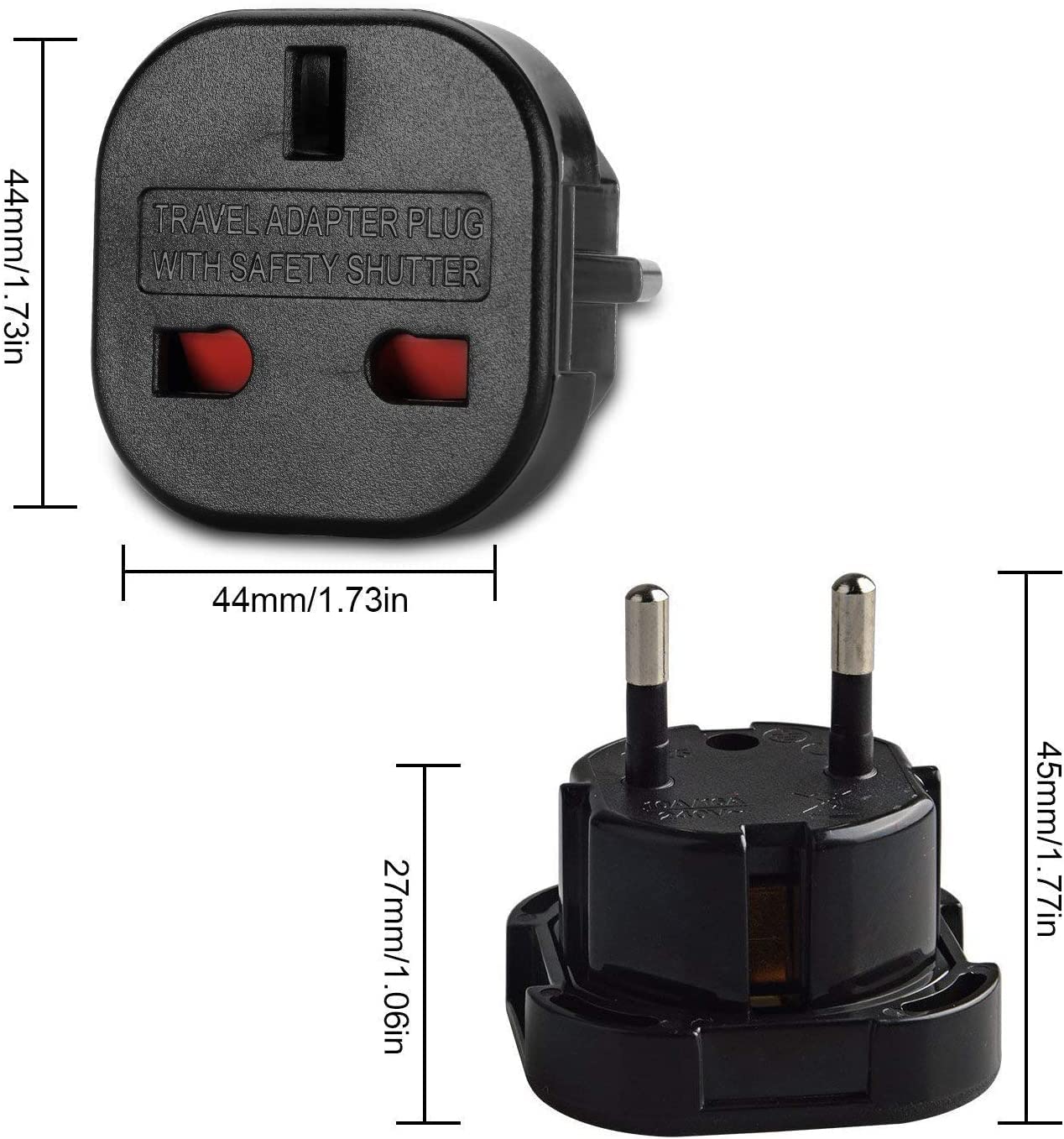 Olivera 2X Adaptateur Voyage Prise Anglaise vers France, Aadaptateur UK vers FR, Adaptateur de Voyage UK Type G vers Type C pour l'Allemagne, l'Irlande, Les Pays-Bas, la Pologne, la Suède.