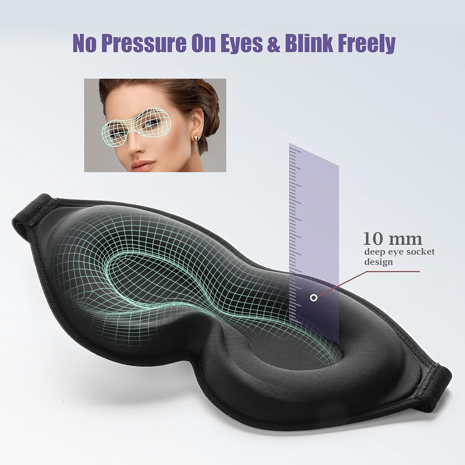 onaEz Schlafmaske, 2021 Adaptive Anpassung 3D-Augenmaske für Damen und Herren, lichtblockierende Schlafmaske mit verstellbarem Riemen, Nickerchen, Yoga - Lila