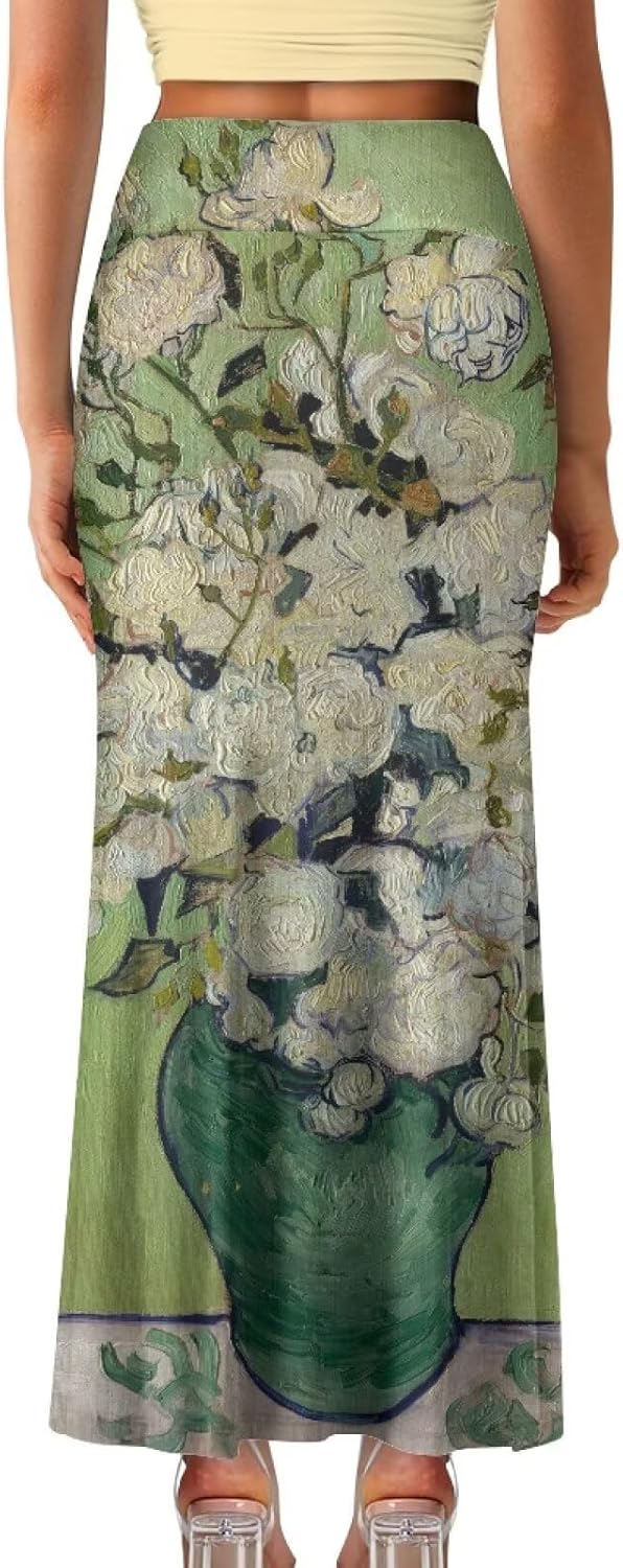 Oil Painting Printed Women's Party Long Flare Maxi Elegant Skirt High Waisted A-Link Long Maxi Skirt
