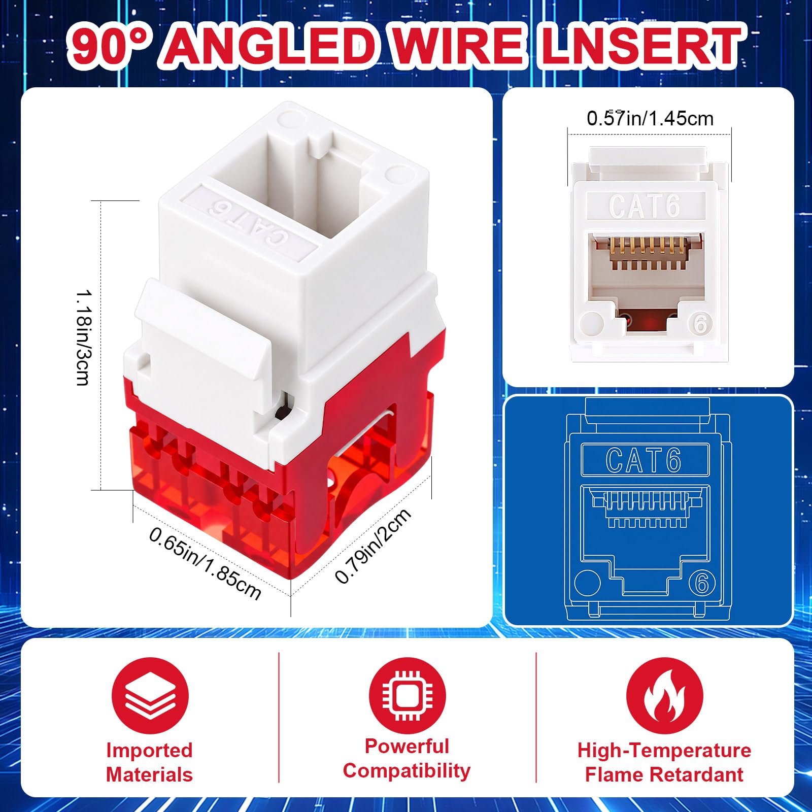 Tellegloww Confezione da 50 jack Keystone Rj45 Cat6 da 180 gradi, inserti per piastra di rete per modulo di rete, connettori Ethernet o pannello patch senza attrezzi 110