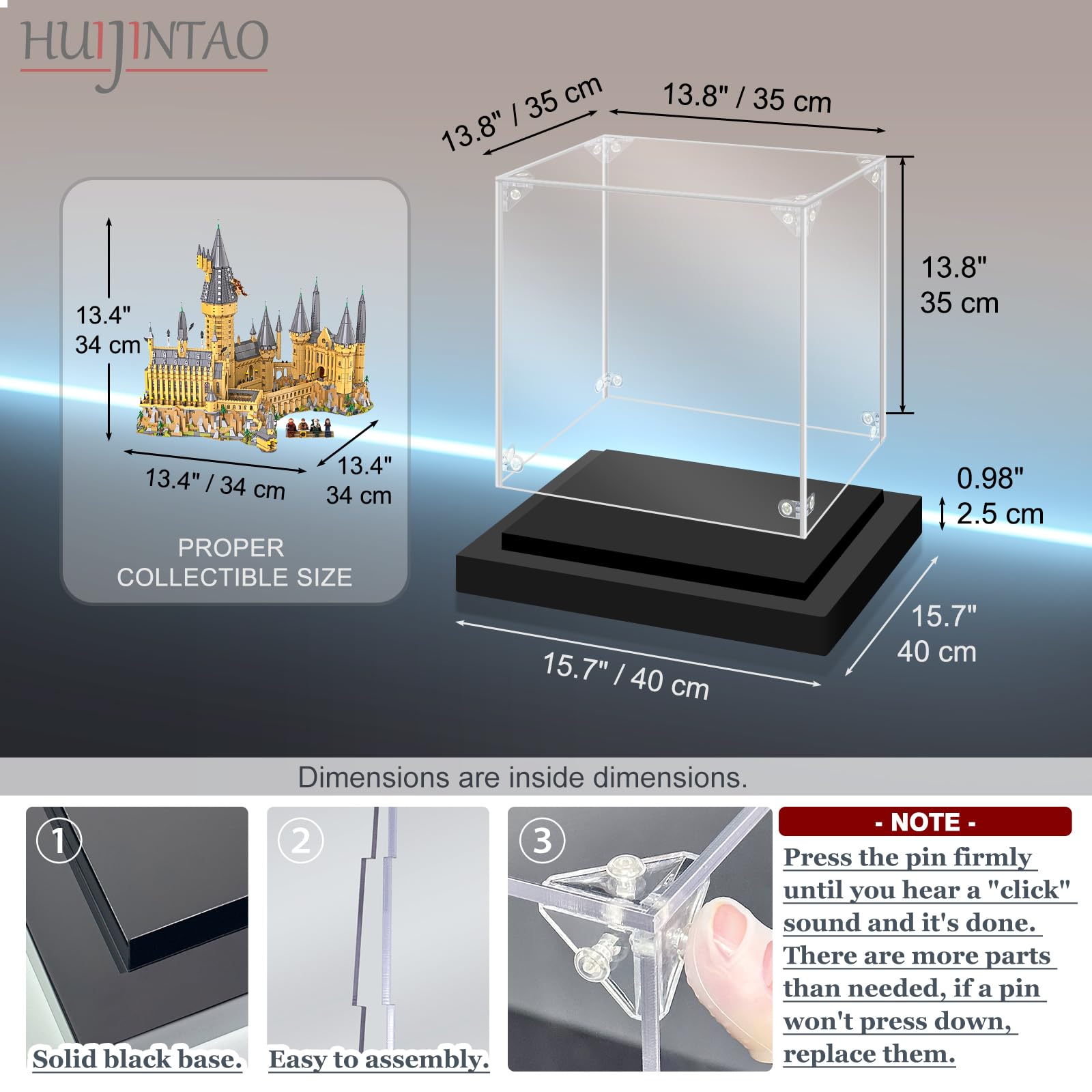 Huijintao Vitrine Acrylique 35x35x35 Cm – Boîte D'exposition Transparente Avec LED USB, Pour Figurines, Voitures Miniatures Et Collections – Noir
