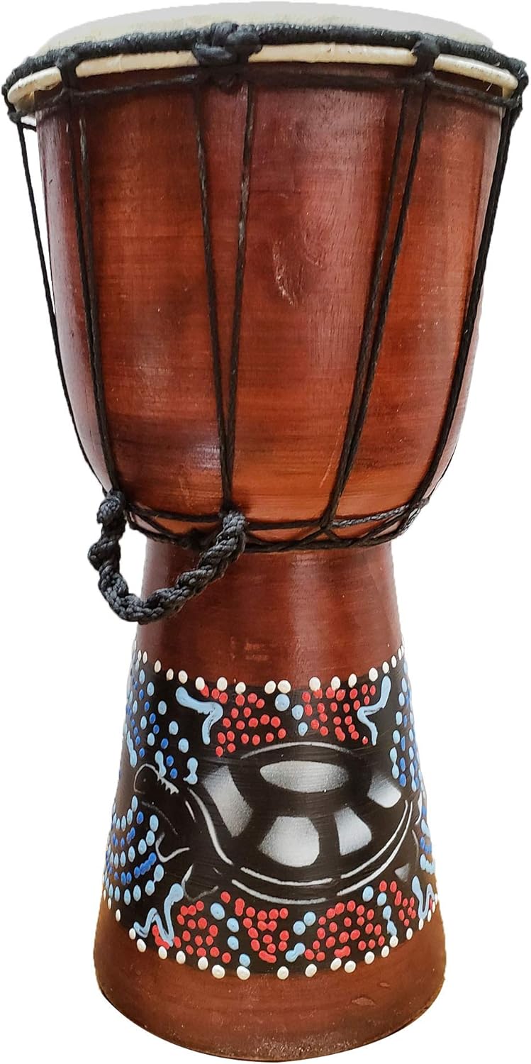 Djembe Drum Hand Painted Multicolored Dot Aborigine With Unique Random Patterns Bongo African Inspired Music Awesome Gifting Idea. Abstract Wild Animals (12 Inch, Turtle)