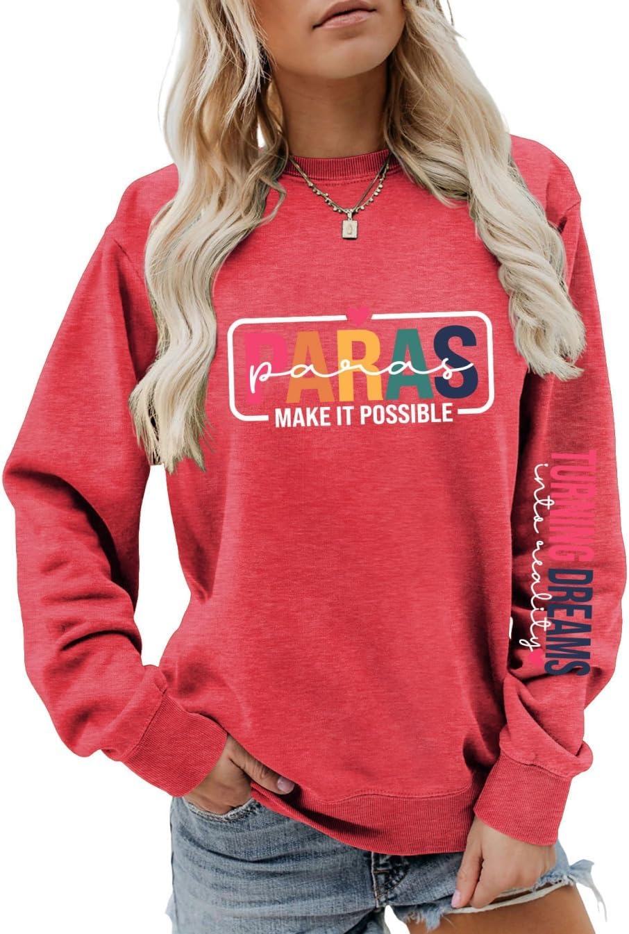 FORHVIPS Special Education Teacher Sweatshirt Women's Paras Make It Possible Letter Shirt Paraprofessional Pullovers Tops