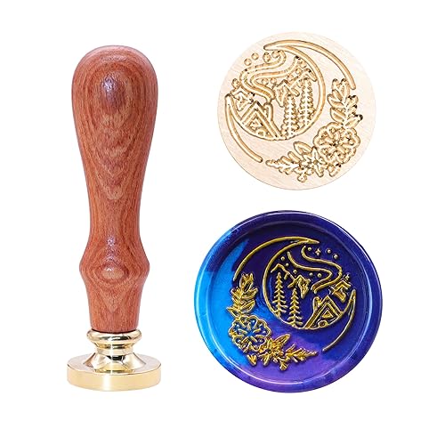 SWANGSA Sello de cera de cielo estrellado y luna, sello de madera vintage, sello de sellado de cabeza de latón extraíble, ideal para decorar