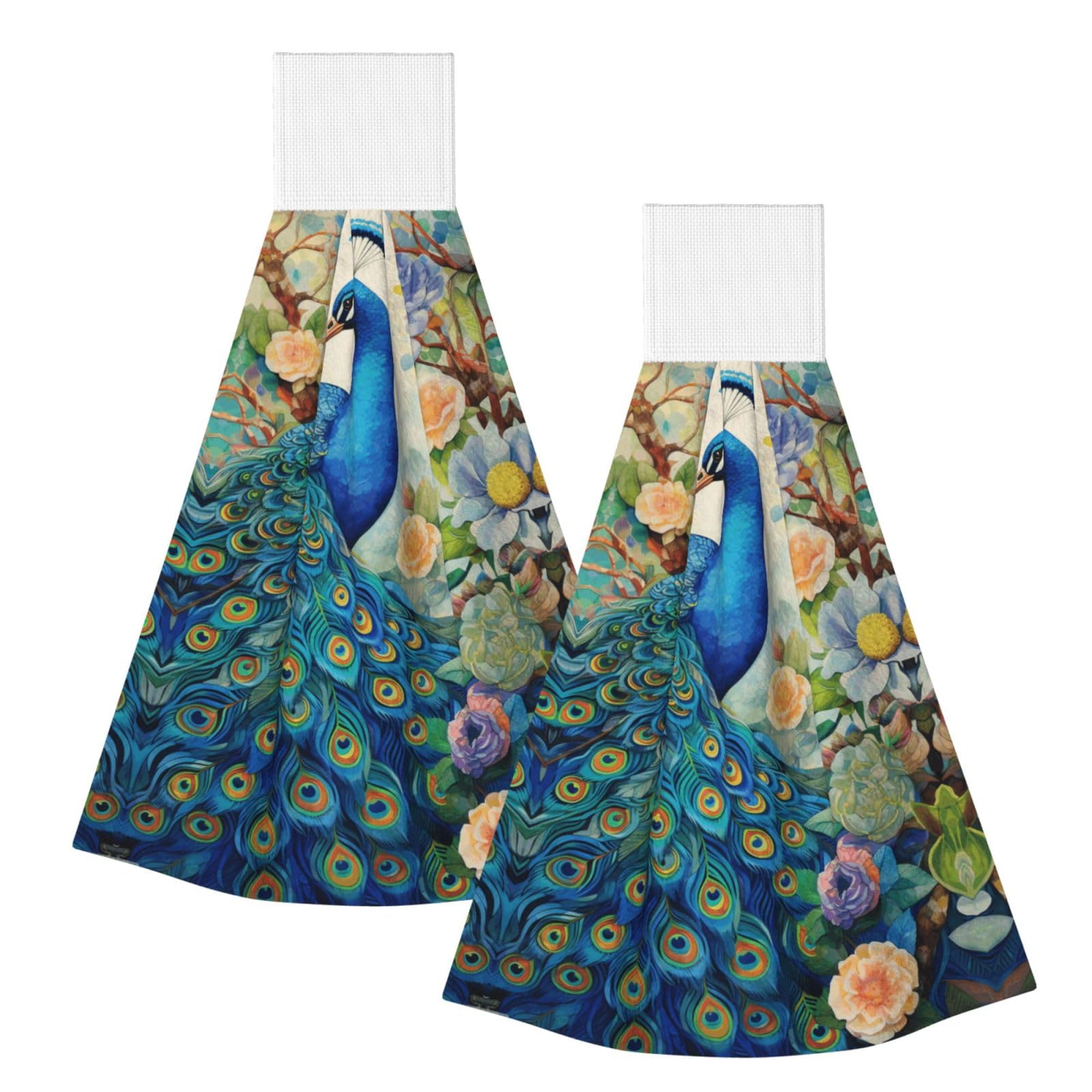 ZQYTGFDC Blue Peacock in the Enchanted Forest Highly Absorbent Dish Towels Soft Coral Fleece Wipe