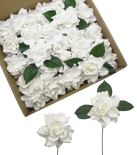 D-Seven Artificial Flowers 25pcs Gardenia Flowers with Stem for Wedding