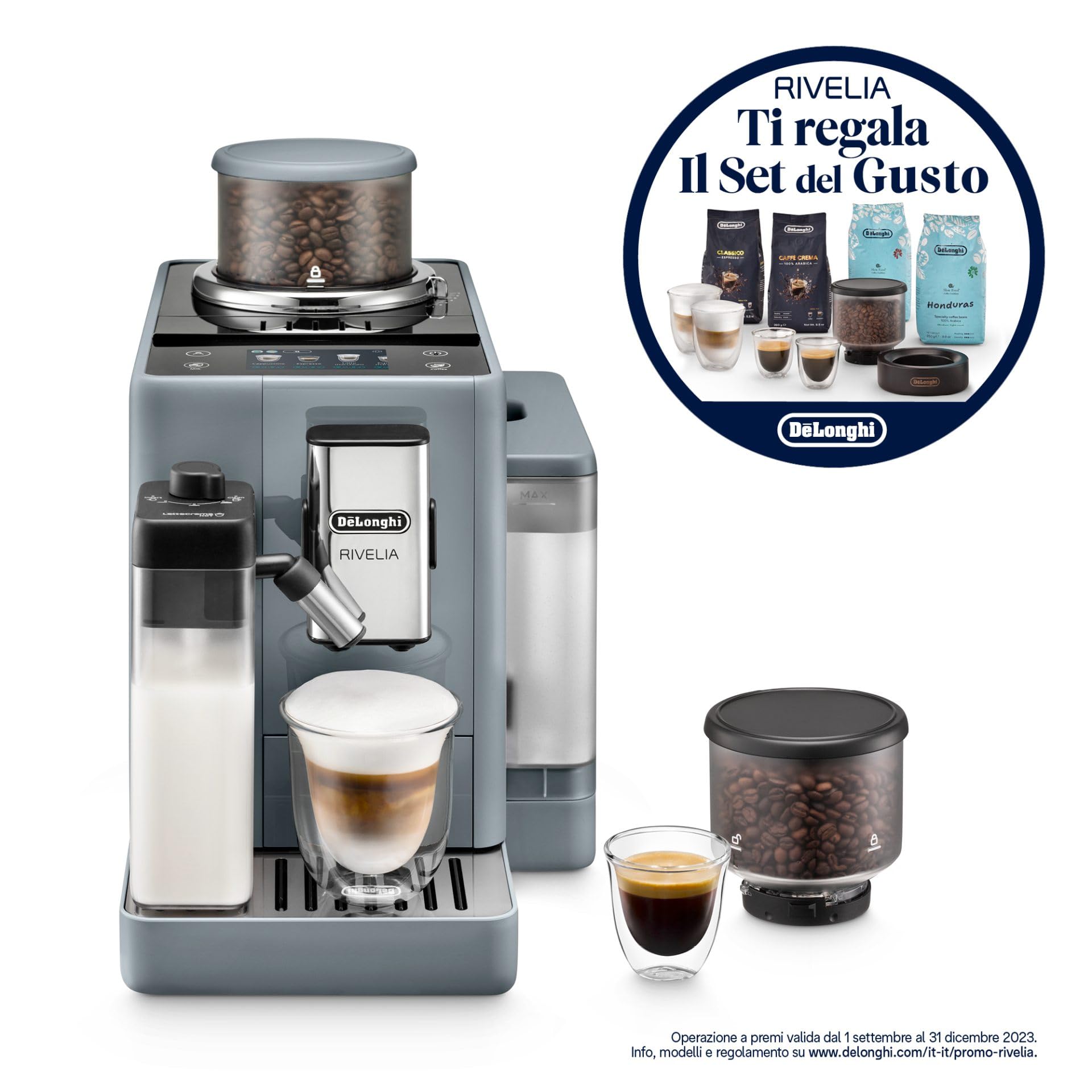 DeLonghi Rivelia Cafetera Superautomática con Depósito de Leche 19 Bares Gris