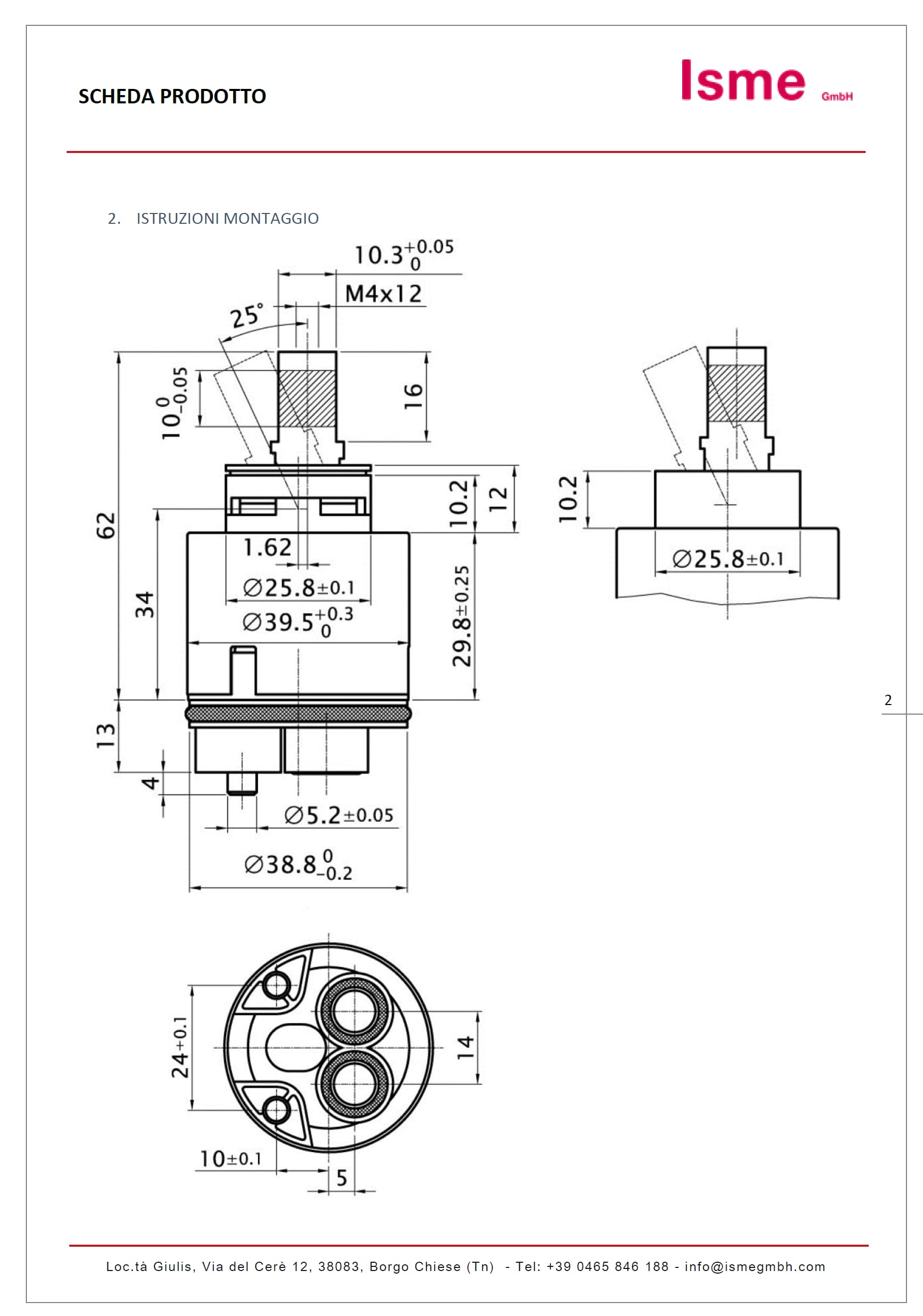 Schläfer 480061 | Cartucho mezclador de 40 mm, cartucho de repuesto para mezcladores de cerámica alta de 2 patas para grifos mezcladores de cocina, baño, ducha y bañera, modelo Kerox K40-B