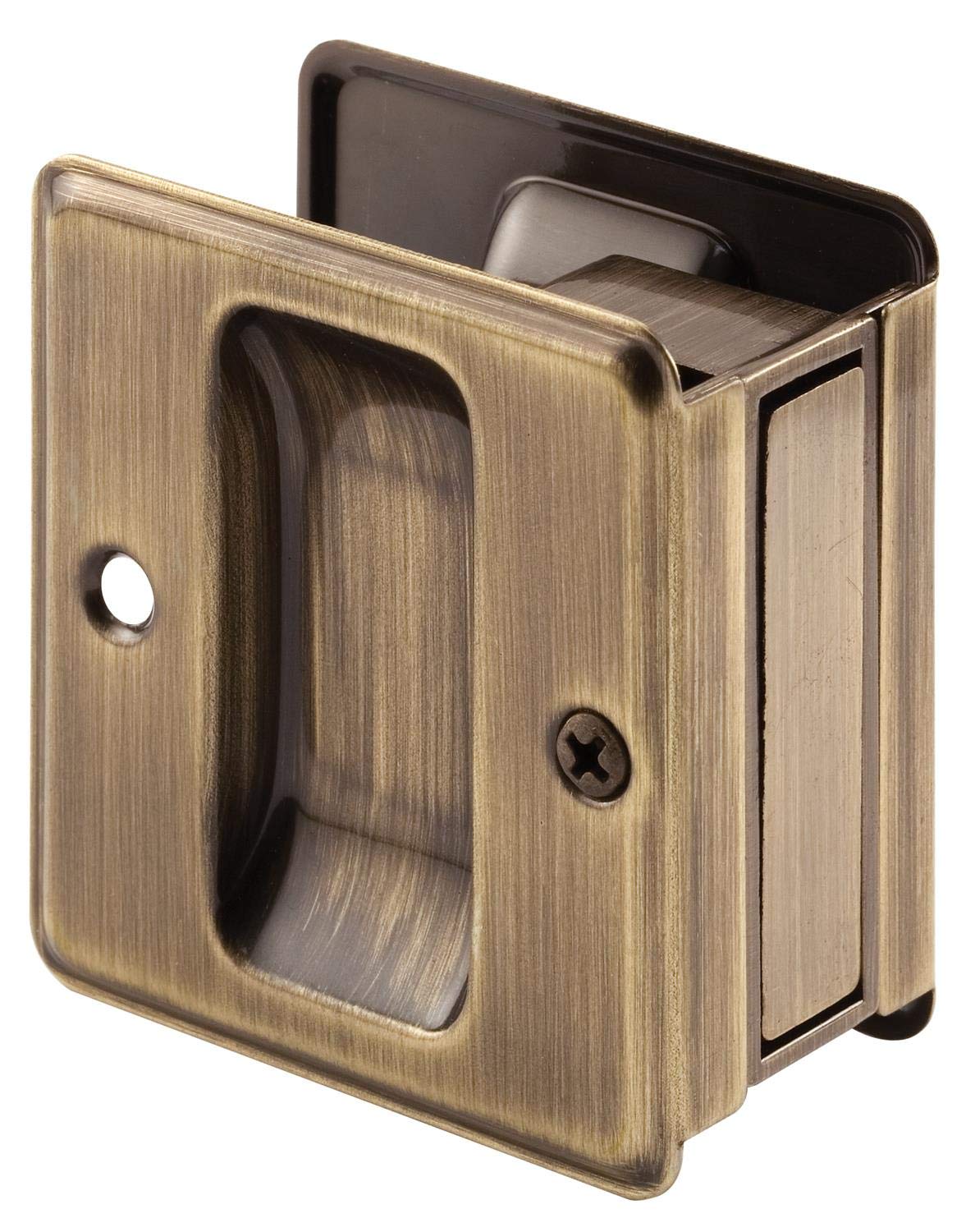 Prime-Line N 7080 Solid Brass, Antique Brass Finish, Pocket Door Combination Pull (Single Pack)