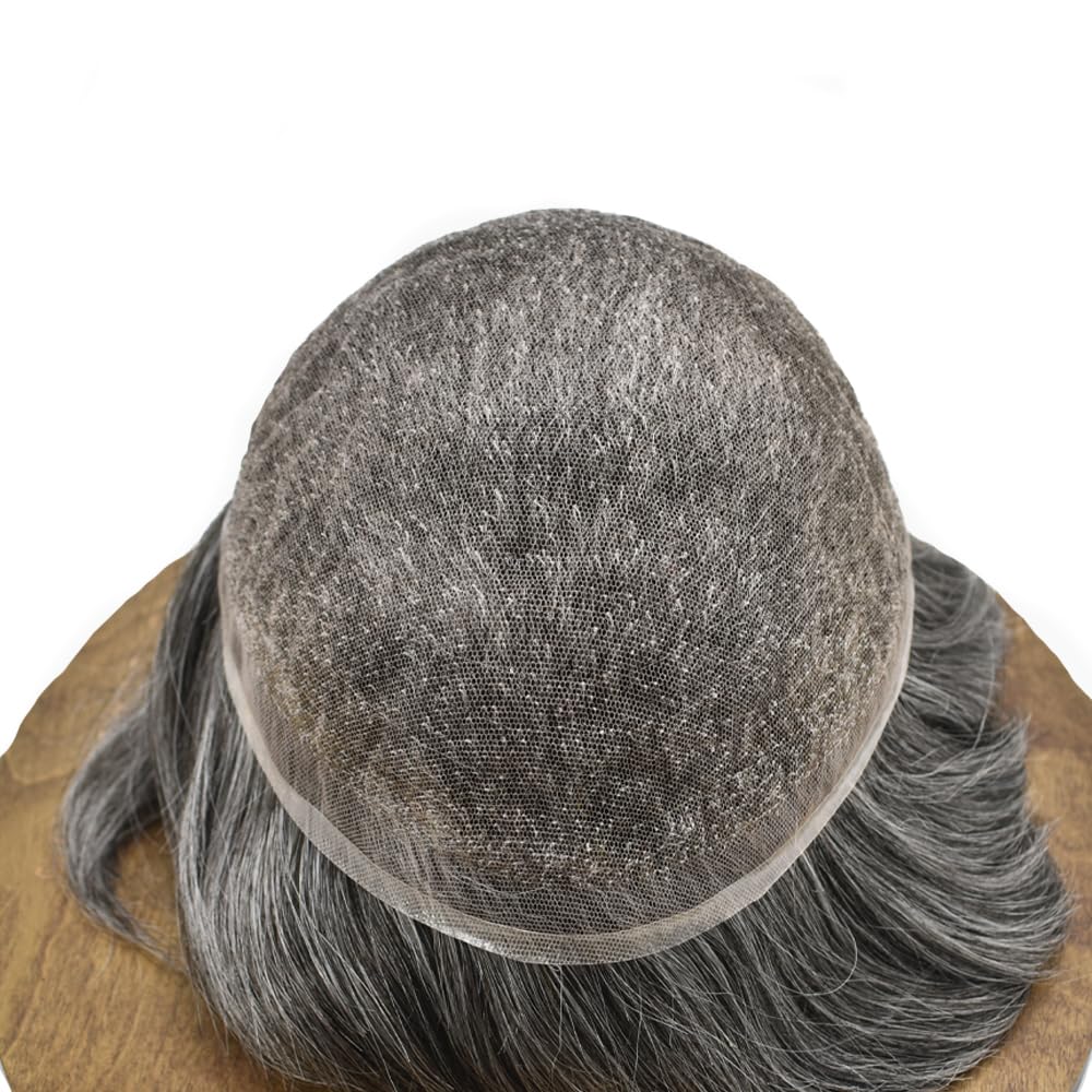 Hair Toupee For Men Remy Human Hair Swiss Lace Mens Toupee Bleached Knot Hair Piece For Men Hair Replacement System Mens Hairpiece 7X9#1B50#1B Off Black+50% Grey 100% Density