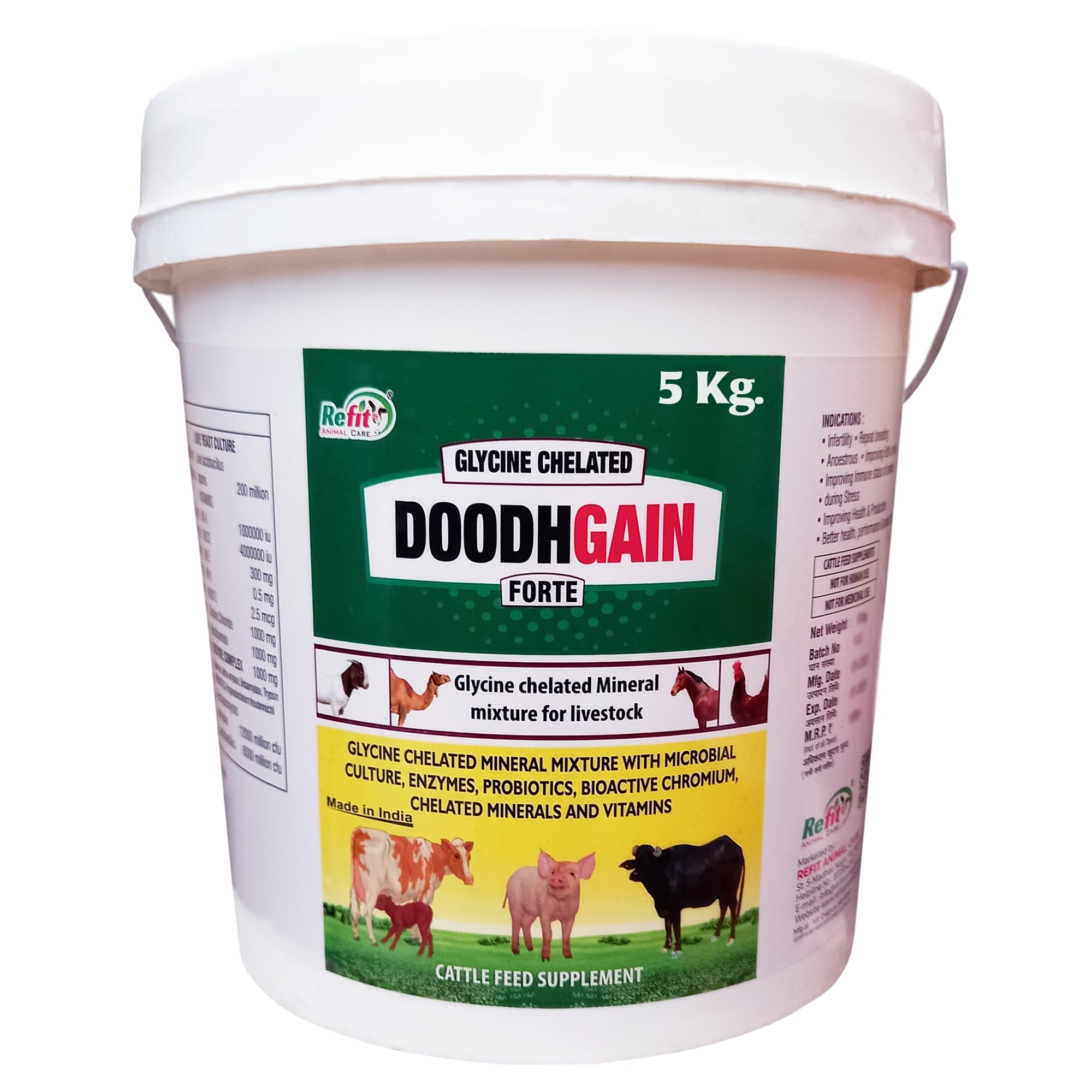 REFIT ANIMAL CARE Glycine Chelated Mineral Mixture for Cow, Cattle, Goat, Poultry and Other Livestocks, 5 Kg, Doodhgain Forte
