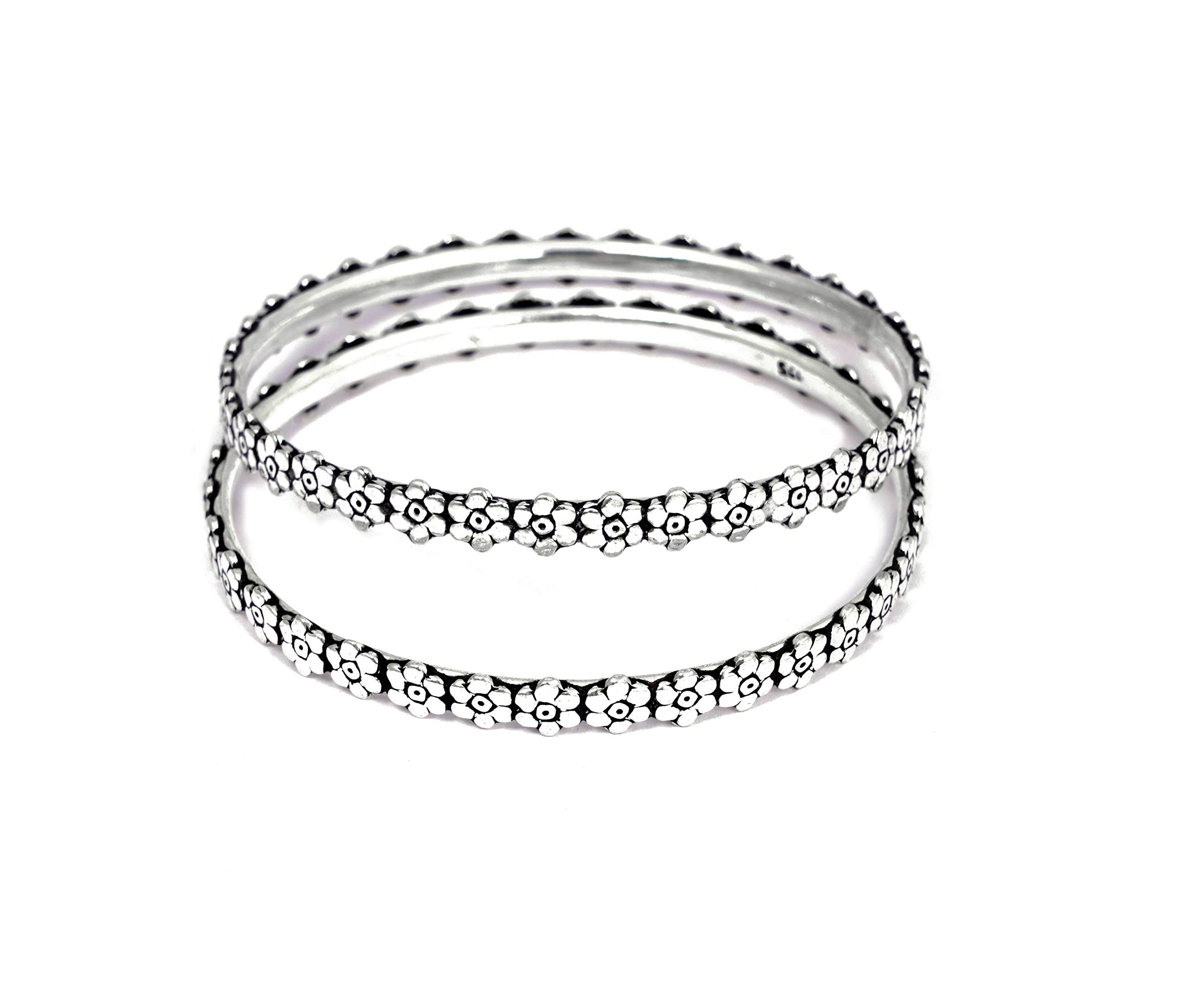 Shyle 925 Sterling Silver Bangle/Bracelet, Adya Mini Flower Bangles,Well Stamped with 925,Traditional Silver Jewellery, Pure Silver Oxidized Bangle/Bracelet, Womens Accessory (212) (B0BLZC77L8) Amazon Price History, Amazon Price Tracker