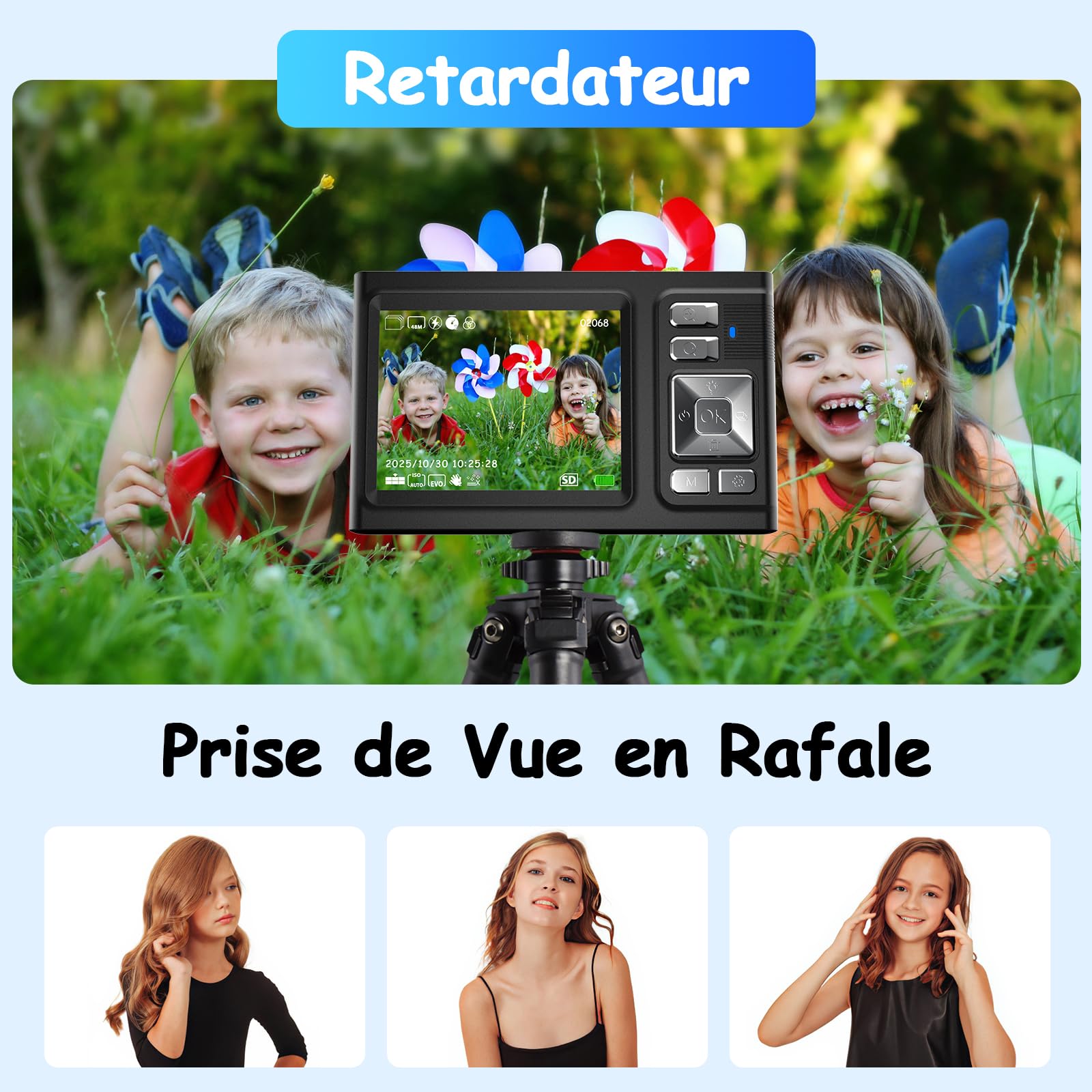 2.8'' Appareil Photo NuméRique, JDZ Appareil Photo Compact 4K HD, Zoom 16X, 48MP Digital Camera, Built in 32 Go Carte SD, Camera Digital pour Garçons et Filles, Adolescents, Débutants Adultes (Noir) | Appareil Photo CD HD 4K, Zoom 16X, Appareil Photo Numé
