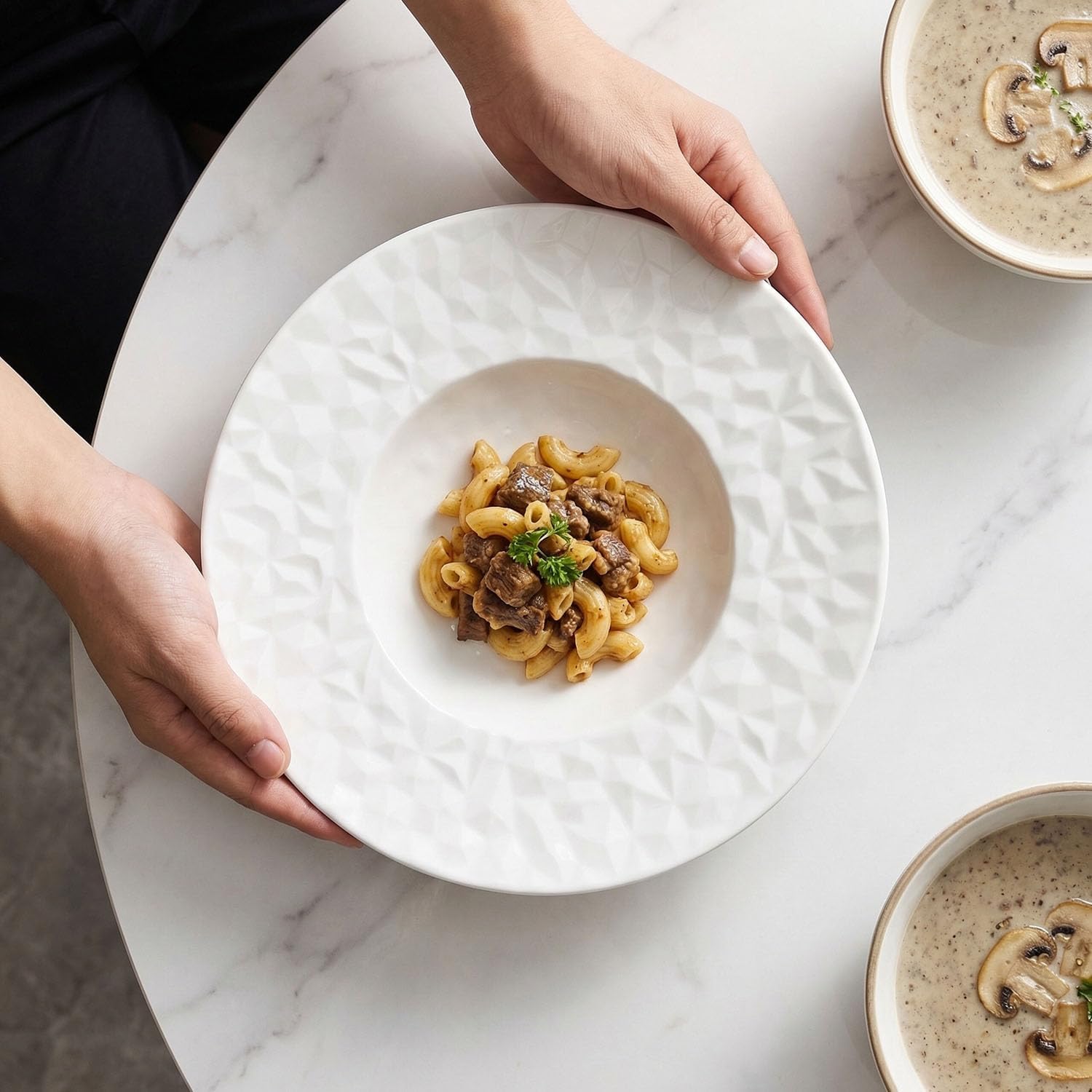 Porcelain Soup Bowls soup Plate Pasta Bowl Set of 4 Shallow Bowl Plates, 9.8 oz Rimmed Bowls with Rim, Microwave ovens and refrigerators safe Gemstone 10.6 Inch