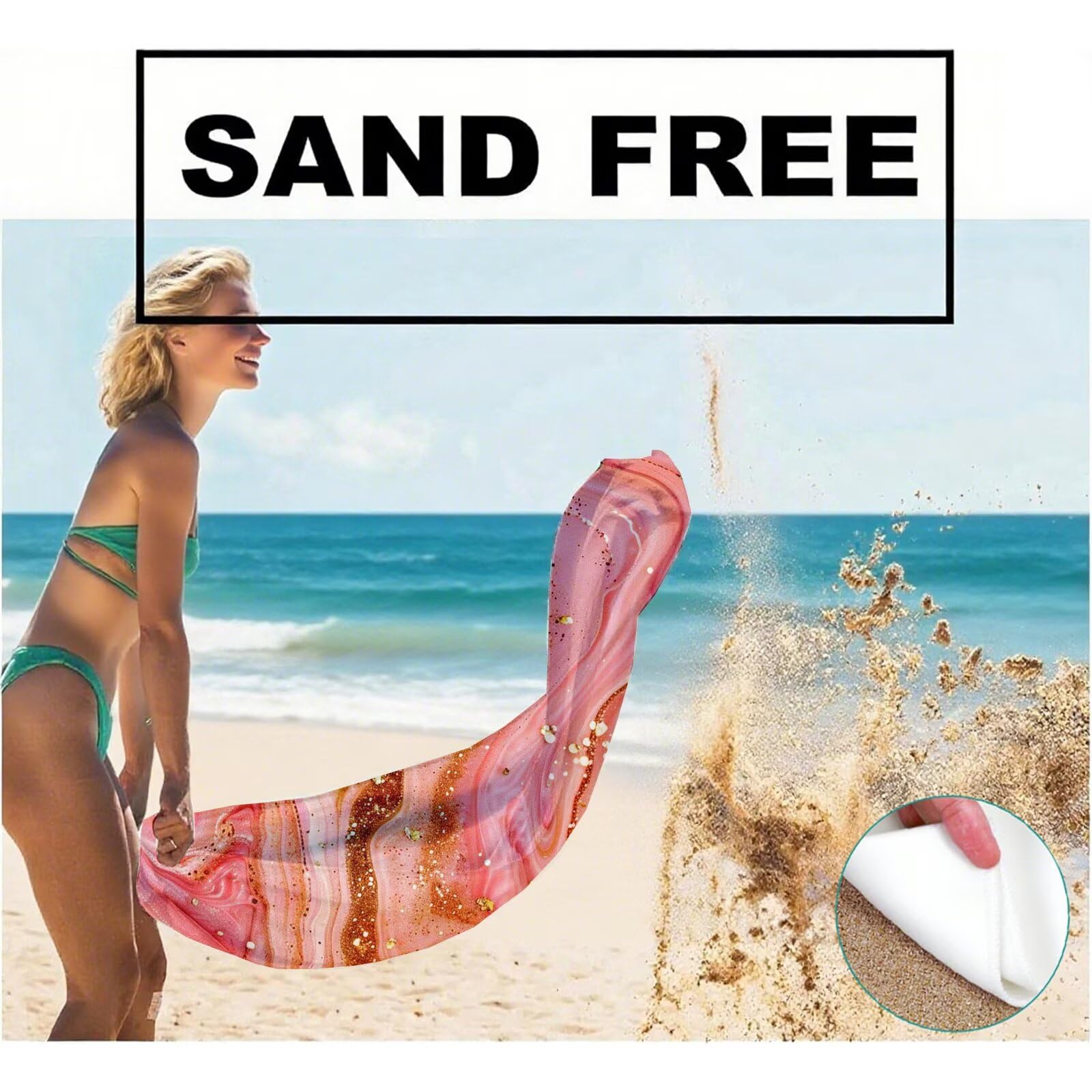 Serviette Plage Rose Motif, Serviette de Plage XXL 100x180 avec Sac, Serviettes de Bain Microfibre Séchage Rapide Anti-Sable Absorbante Fonction pour Bain, Sport, Voyages, Sauna, Piscine Q-649