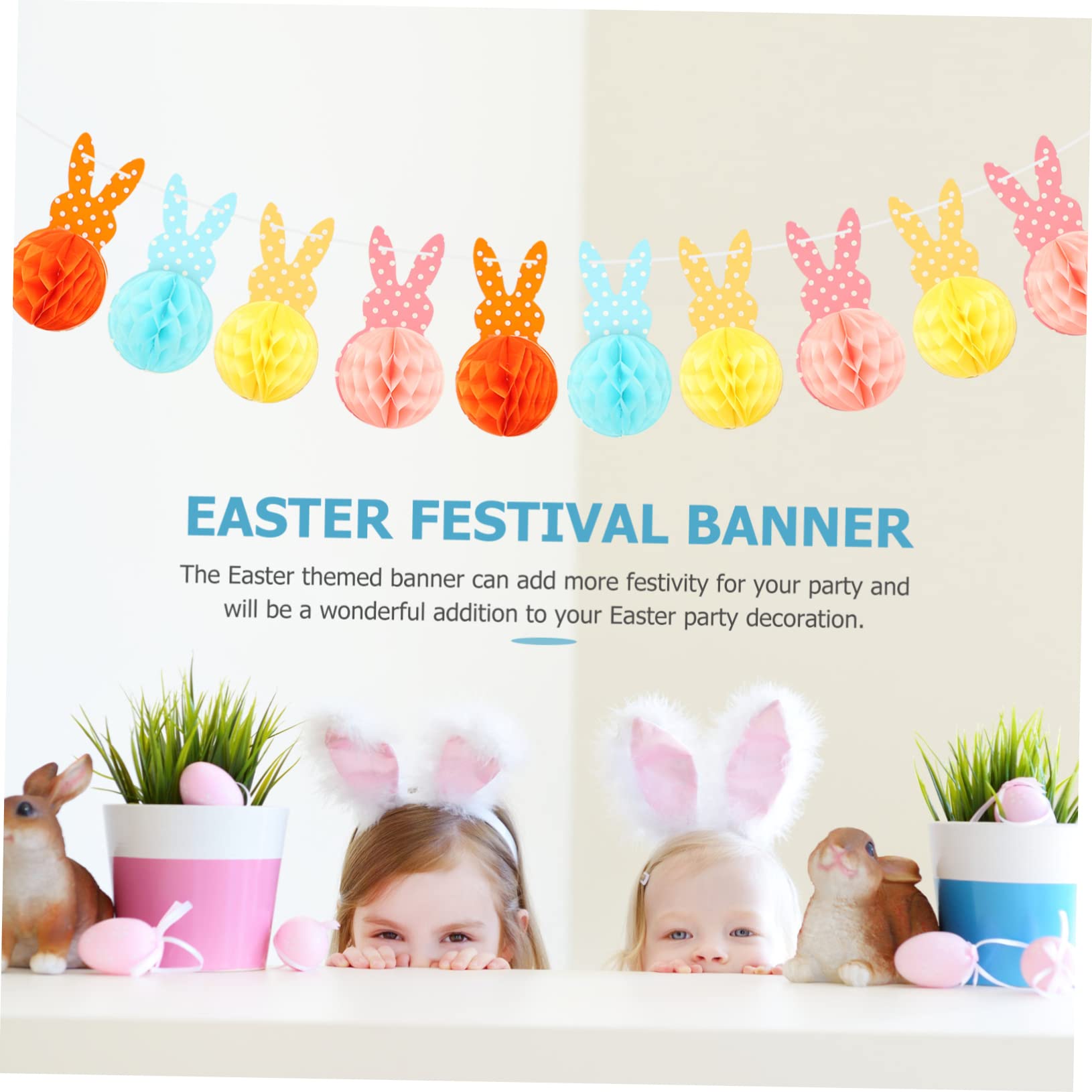 Cabilock 5kawałki Easter Hanging Flag Dekoracyjna Wstęga Tematyczna Wielkanoc Zawieszana Flaga z Motywem Królika Idealna Do Udekorowania Domu i Organizacji Imprez Wielkanocnych