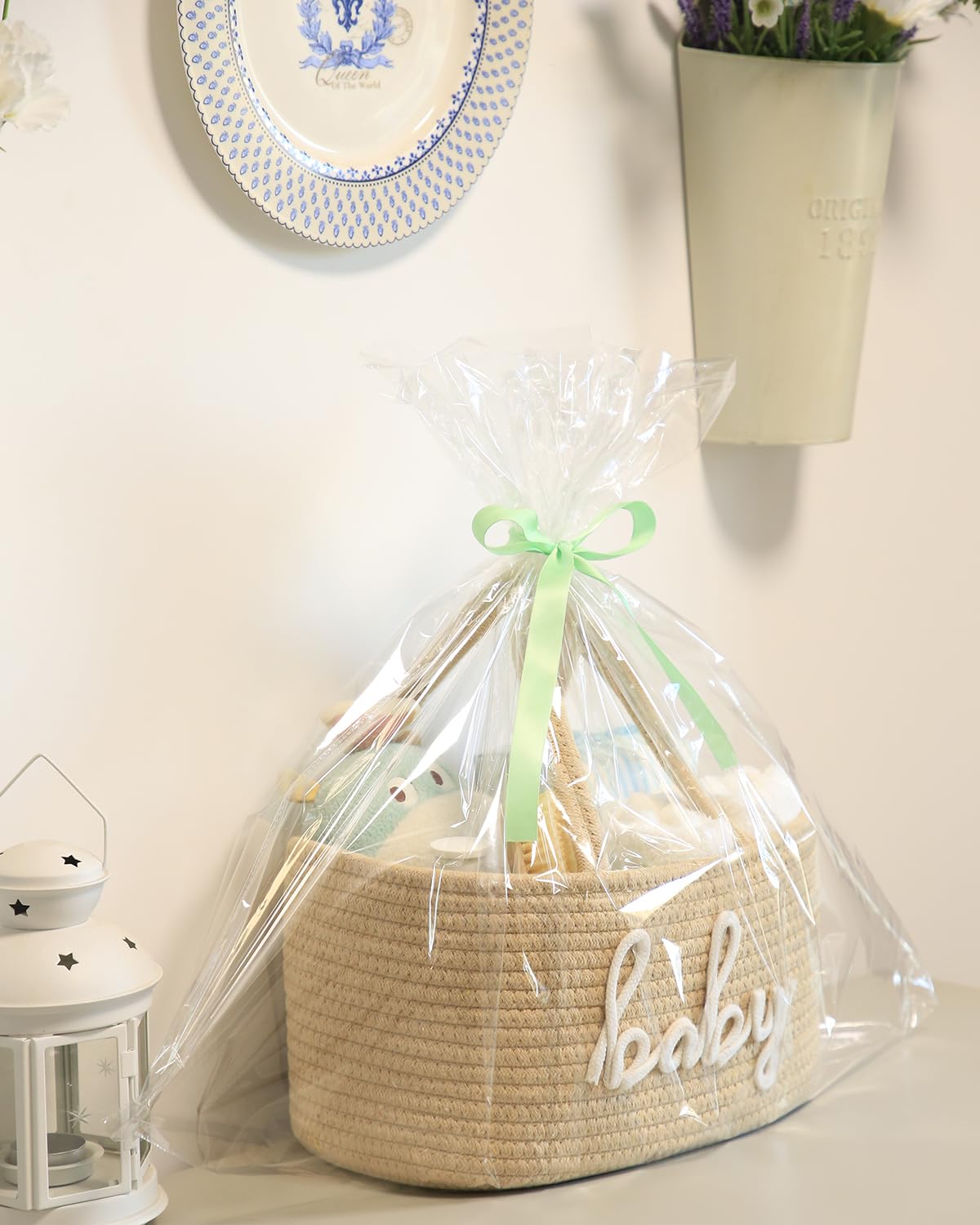 Organizador de pañales para bebé, cesta de almacenamiento para baby shower y toallitas de bebé, bolsa de pañales portátil de cuerda de algodón para cambiador, regalo esencial para recién