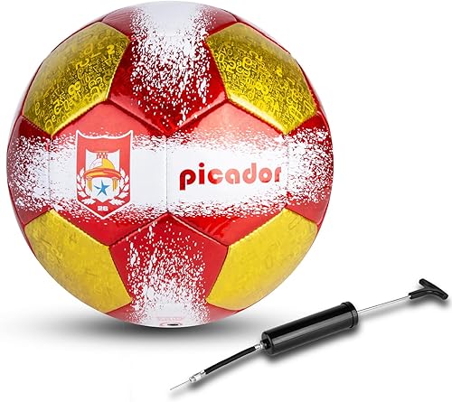 PP PICADOR Balones de fútbol tamaño 4, pelota de fútbol de cuero láser para entrenamiento deportivo y juego de partidos, juego de bolas de fútbol