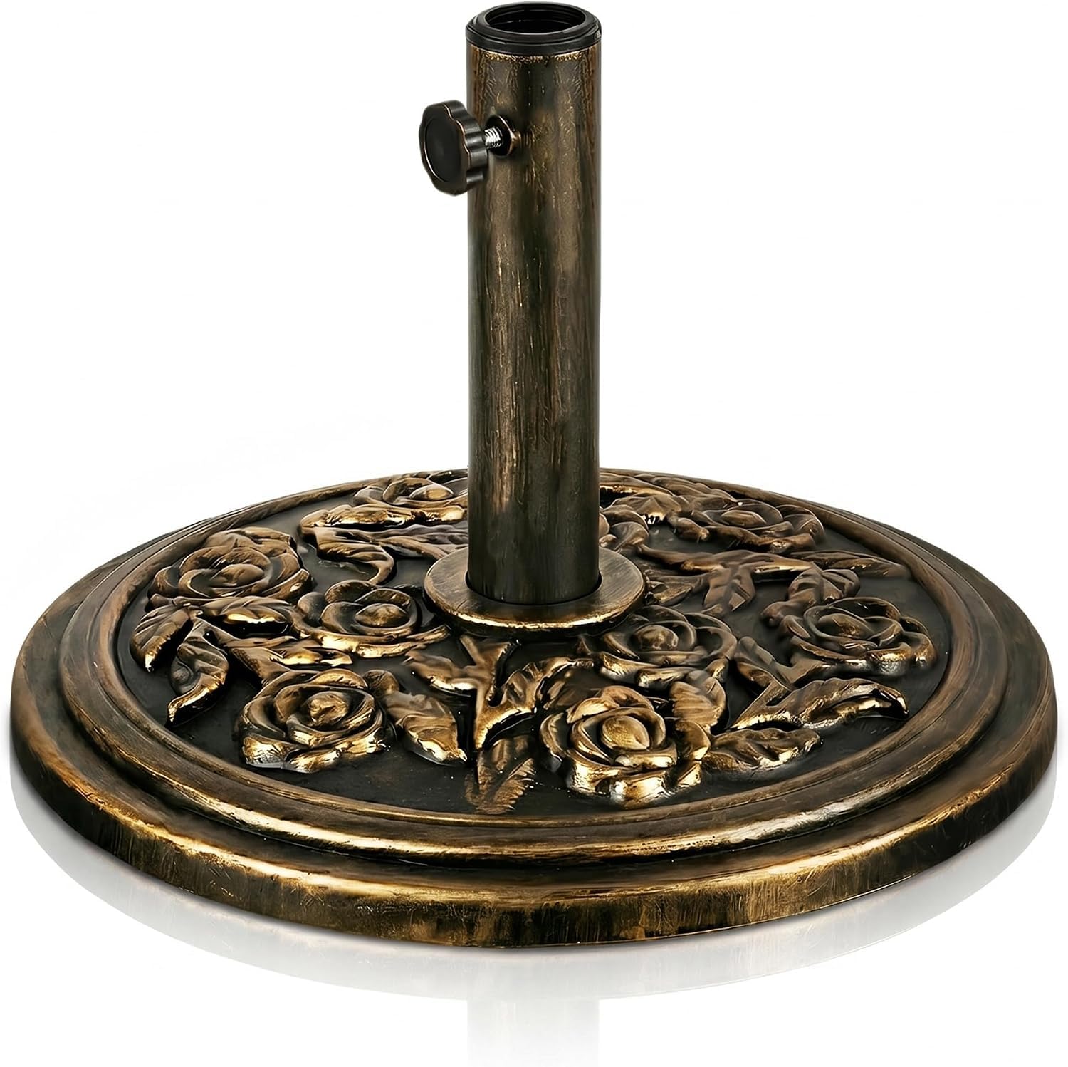 Brambles home Parasol Base Heavy Duty for Garden Outdoor Umbrella Base Stand Rose Pattern Bronze Effect Patio Furniture, Canopy, Gazebo, Awning - Easy to Assemble, Weather Resistant - 45W x 28H cm