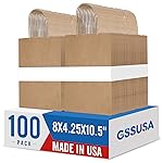 GSSUSA 100 Pack 8x4.25x10\'\' Paper Gift Bags with Handles Bulk, Brown Kraft Bags for Small Business, Sturdy Retail Shopping, Birthday Wedding Party Favor Craft Bag(Made in USA)