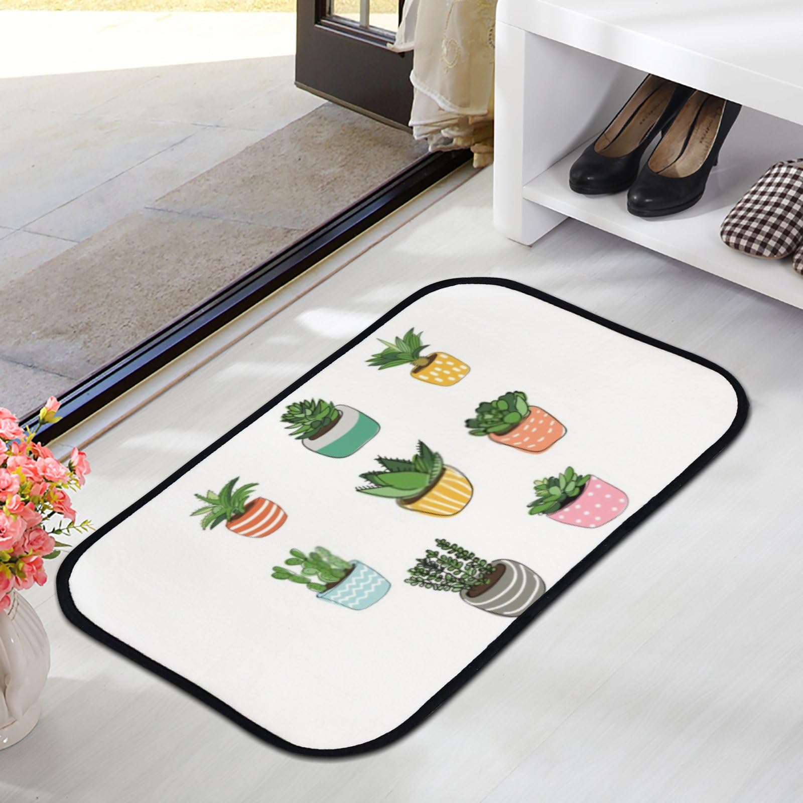 Nuansexi Bathroom Rugs Succulents Plants Hand Drawn Art Floor Mats Non Slip Bathmat Doormat Tub Mat Coral Velvet Absorbent Entrance Carpet Mats Machine Washable Bedroom Decor