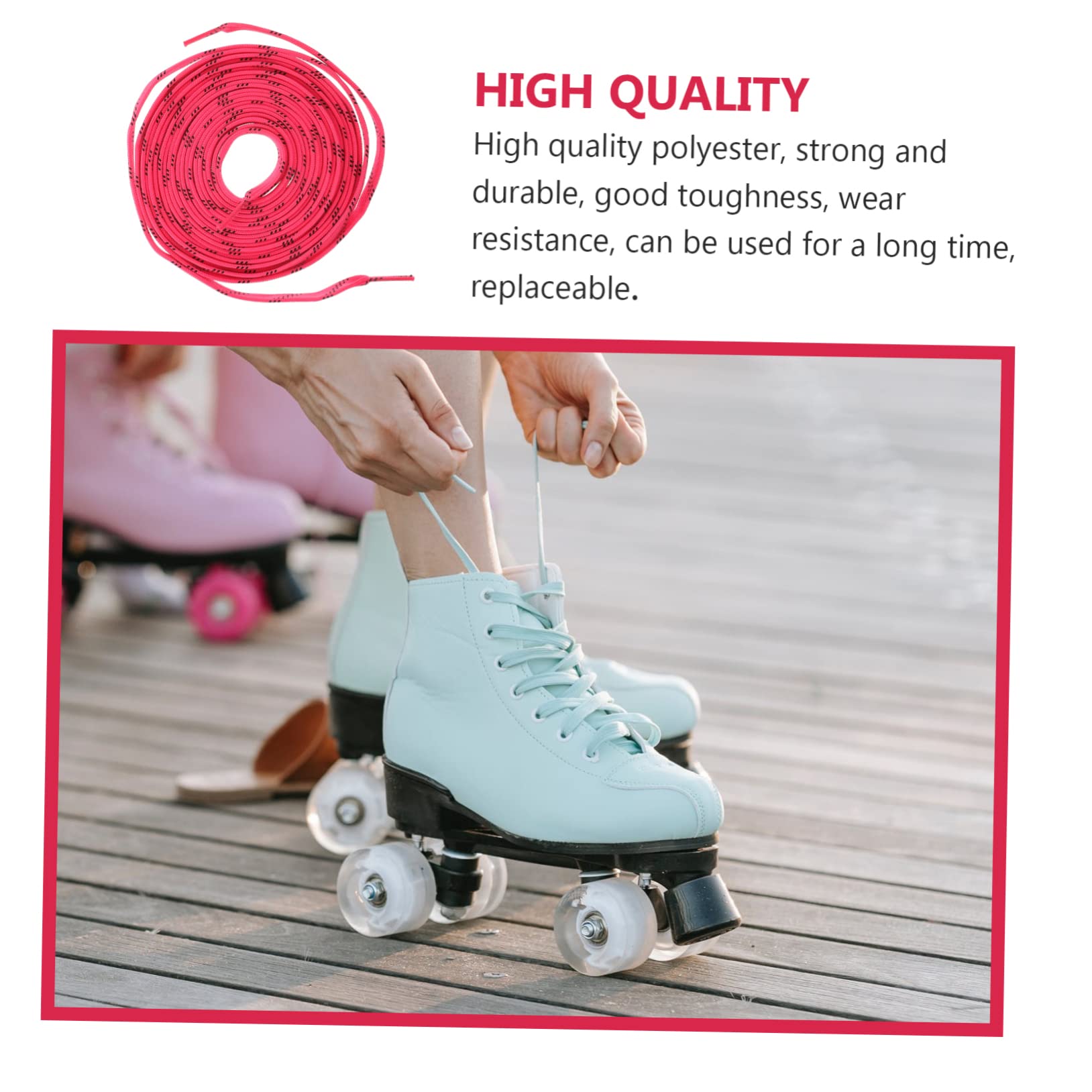 FRCOLOR Bright Pink Shoelaces for Roller Skates Waxed Ice Shoes Laces Polyester Material