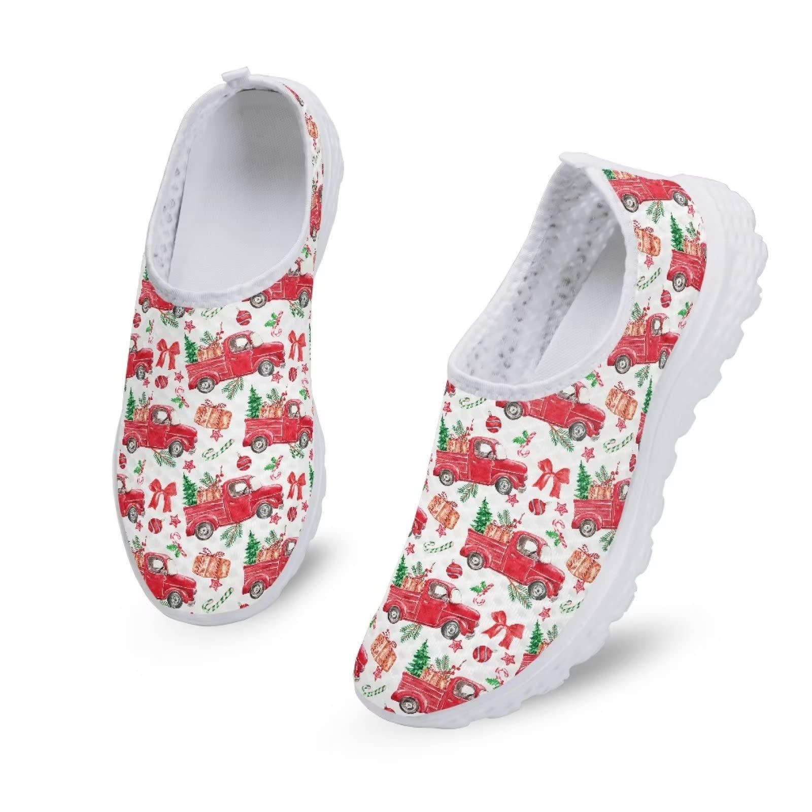 KEIAHUAN Truck Print Christmas Shoes for Womens Non-Slip Trekking Hiking Sneaker Casual Lightweight Running Shoes